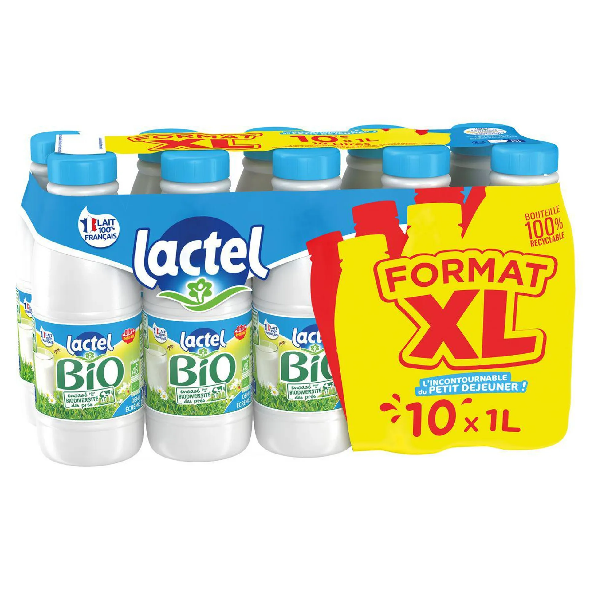 LACTEL Lait demi-écrémé bio 10x1L