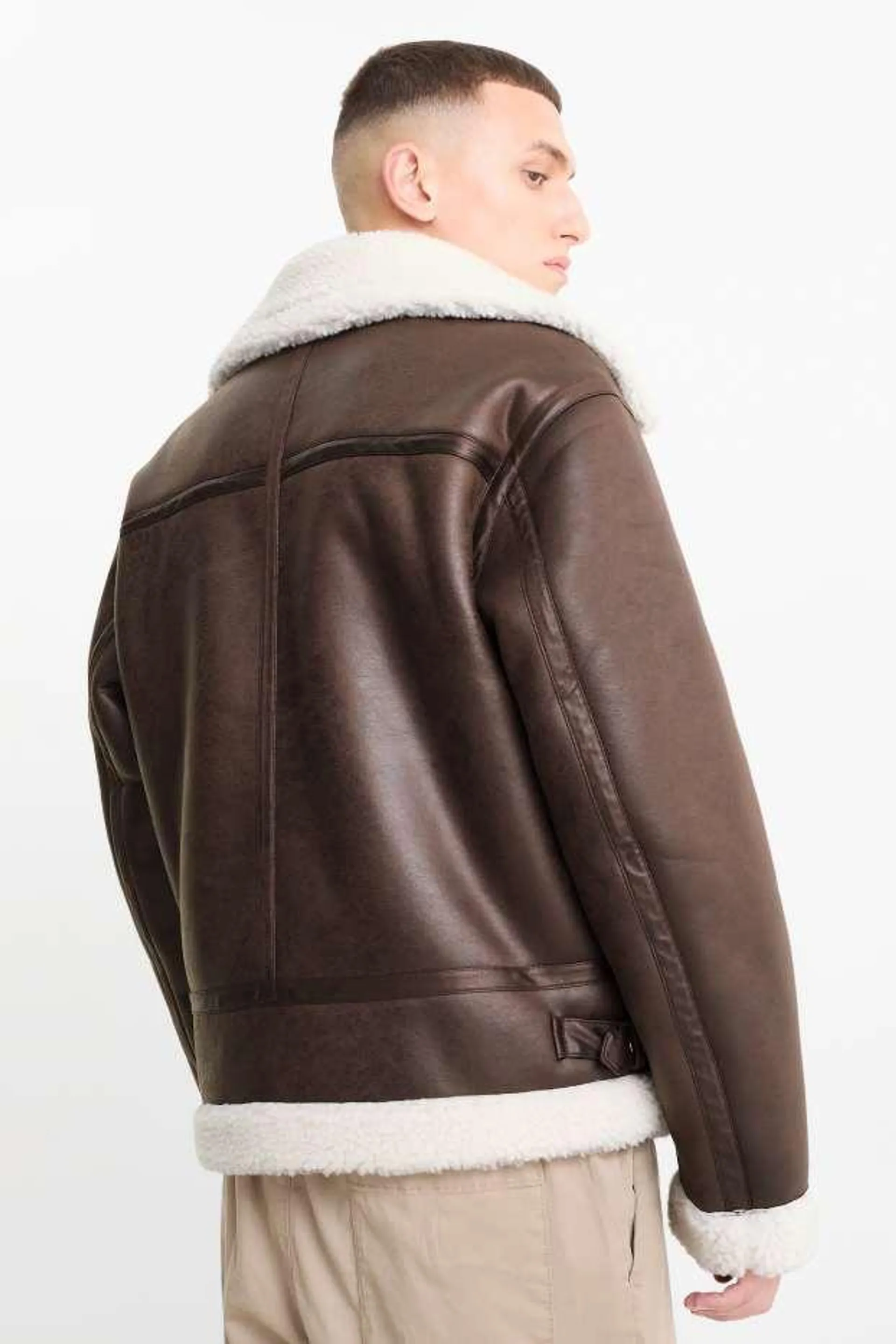 Faux shearling jacket - faux leather