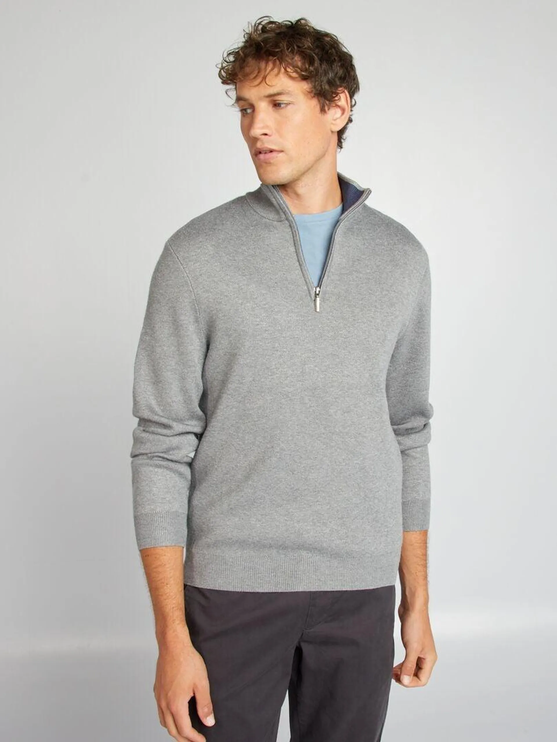 Pull uni col camionneur - Gris