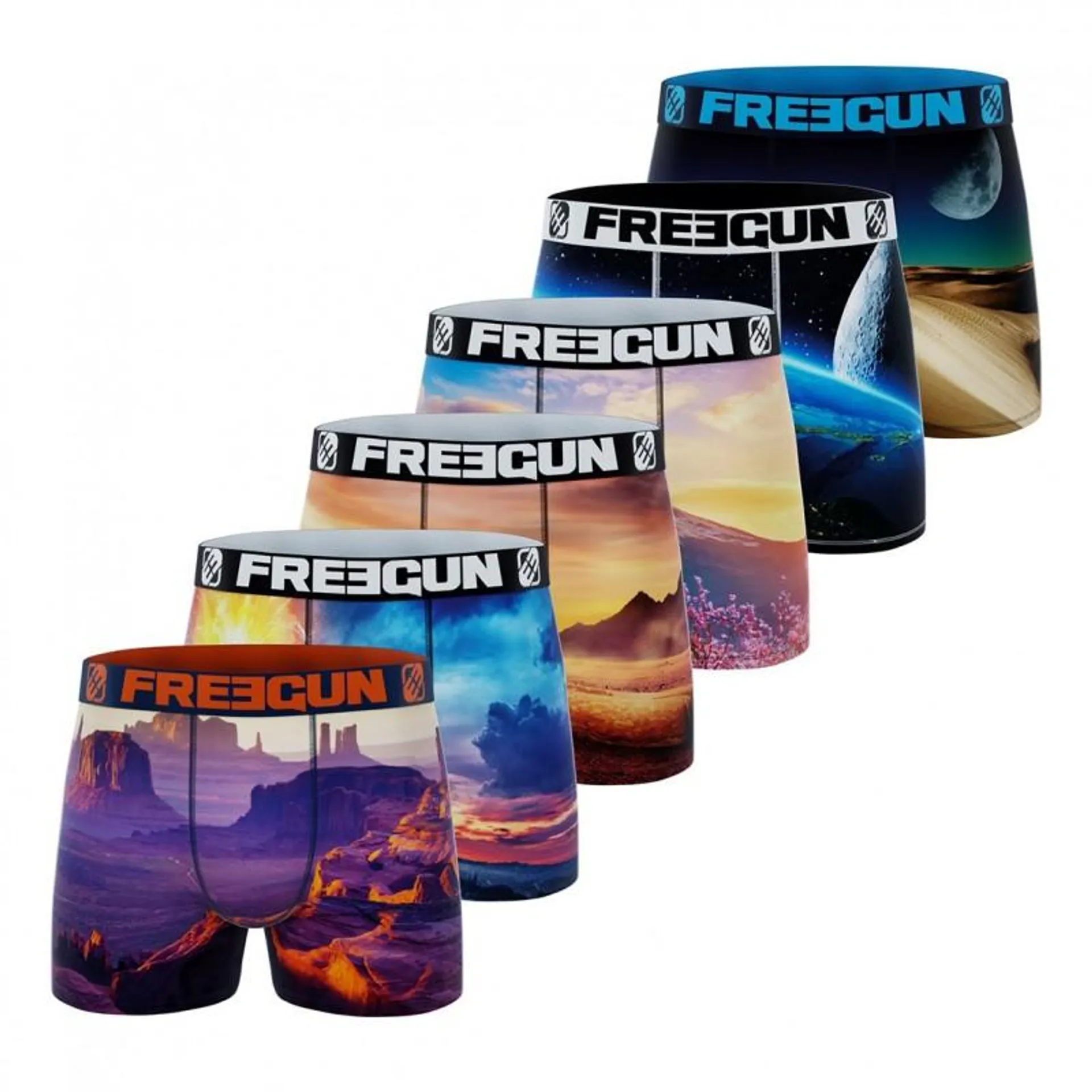 Lot de 6 Boxers Freegun homme Polyester recyclé Landscape