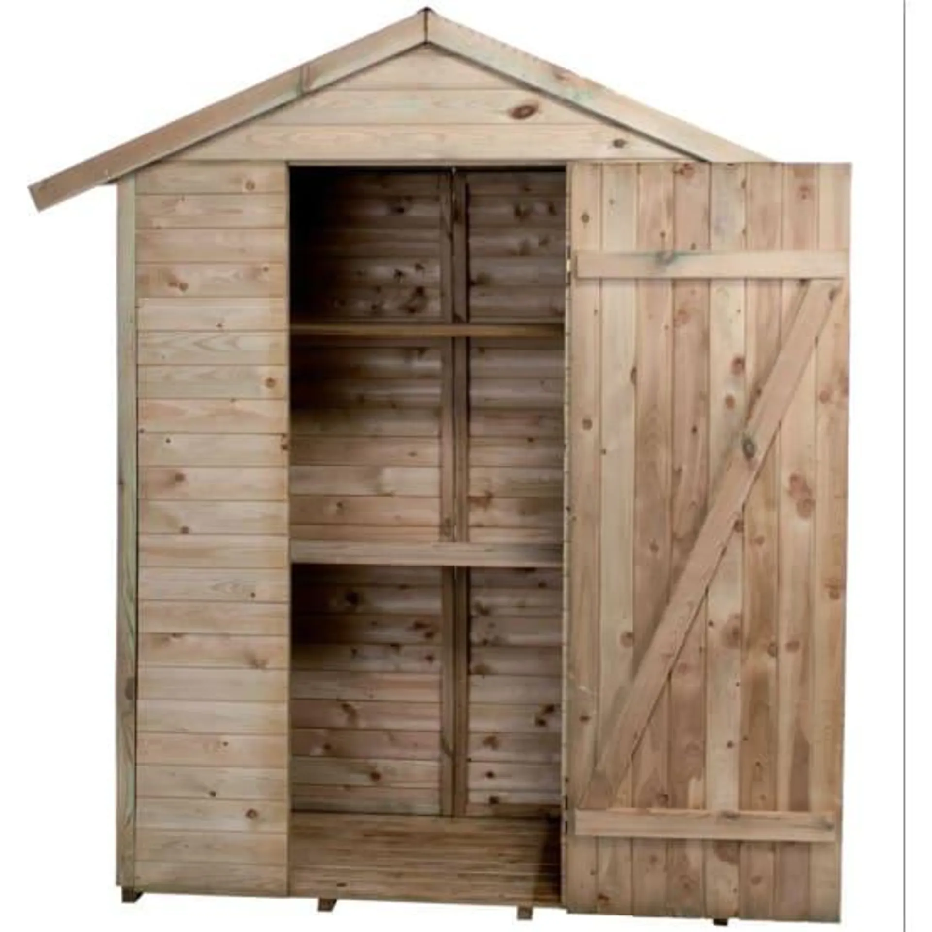 Armoire de jardin en bois traité avec plancher et étagères - Léo