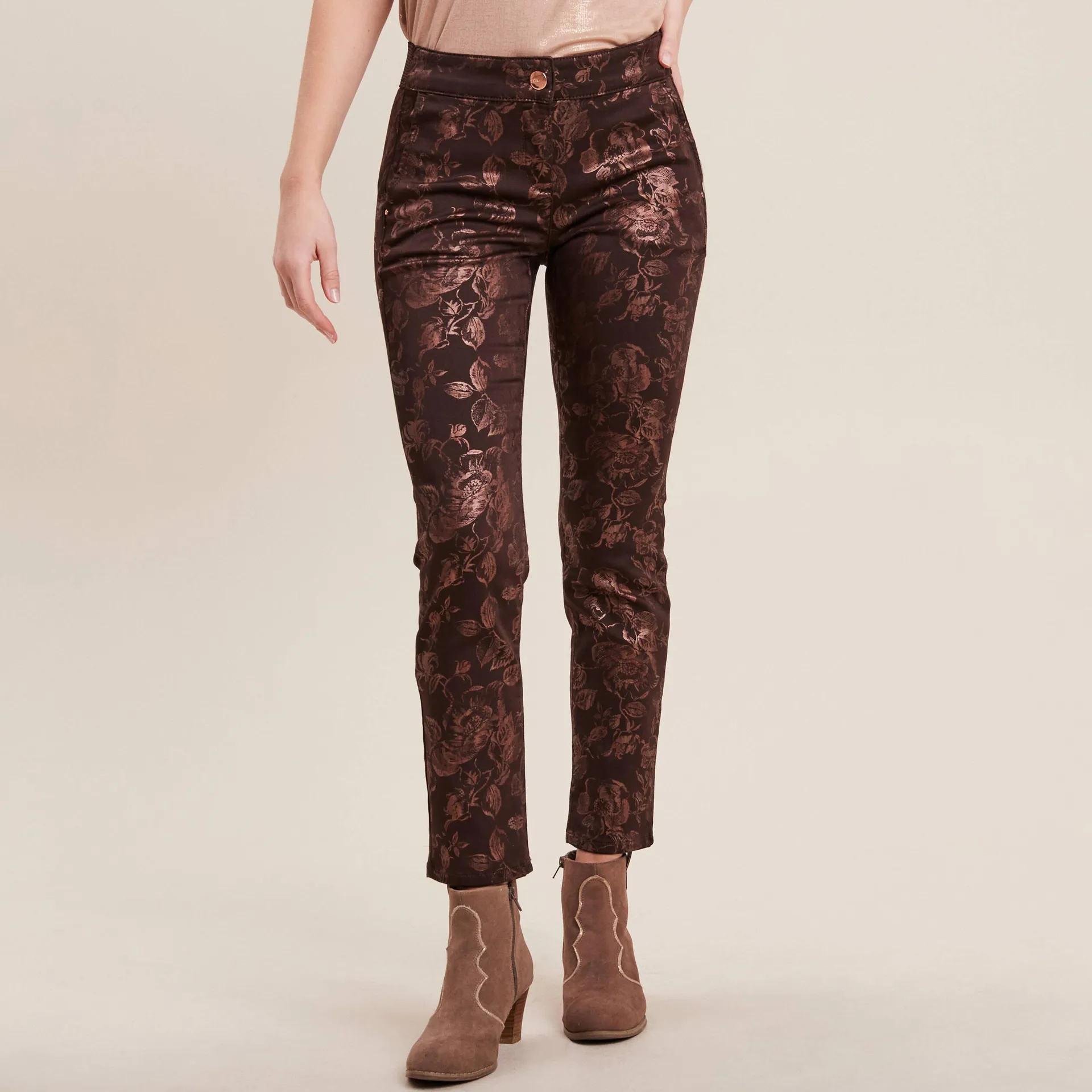 Pantalon ajusté marron femme