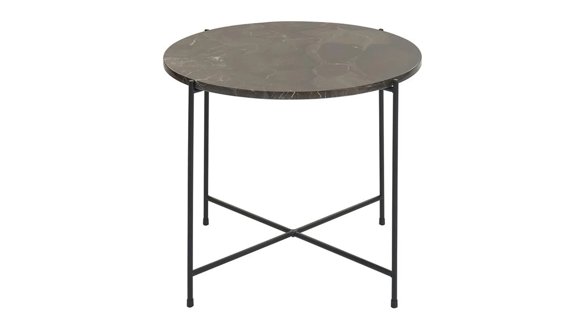 Table basse ronde design en marbre marron et métal noir D52 cm SARDA