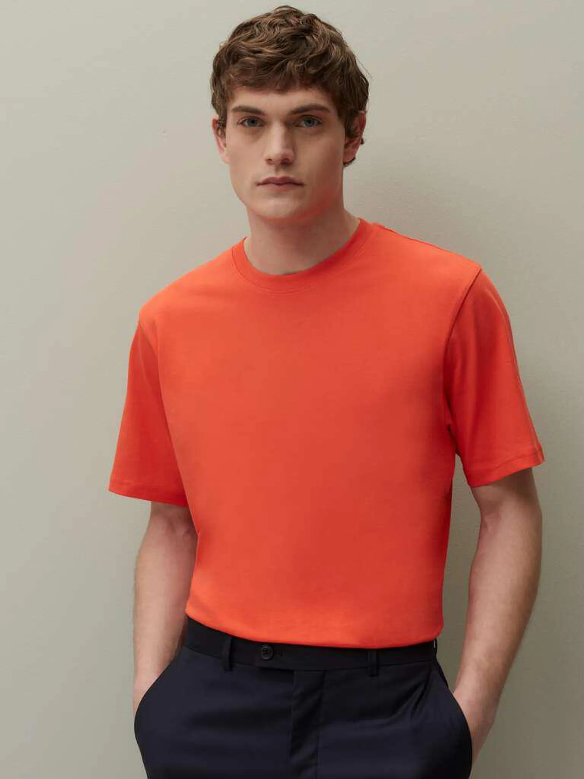 Orange Supima cotton T-shirt with round neck