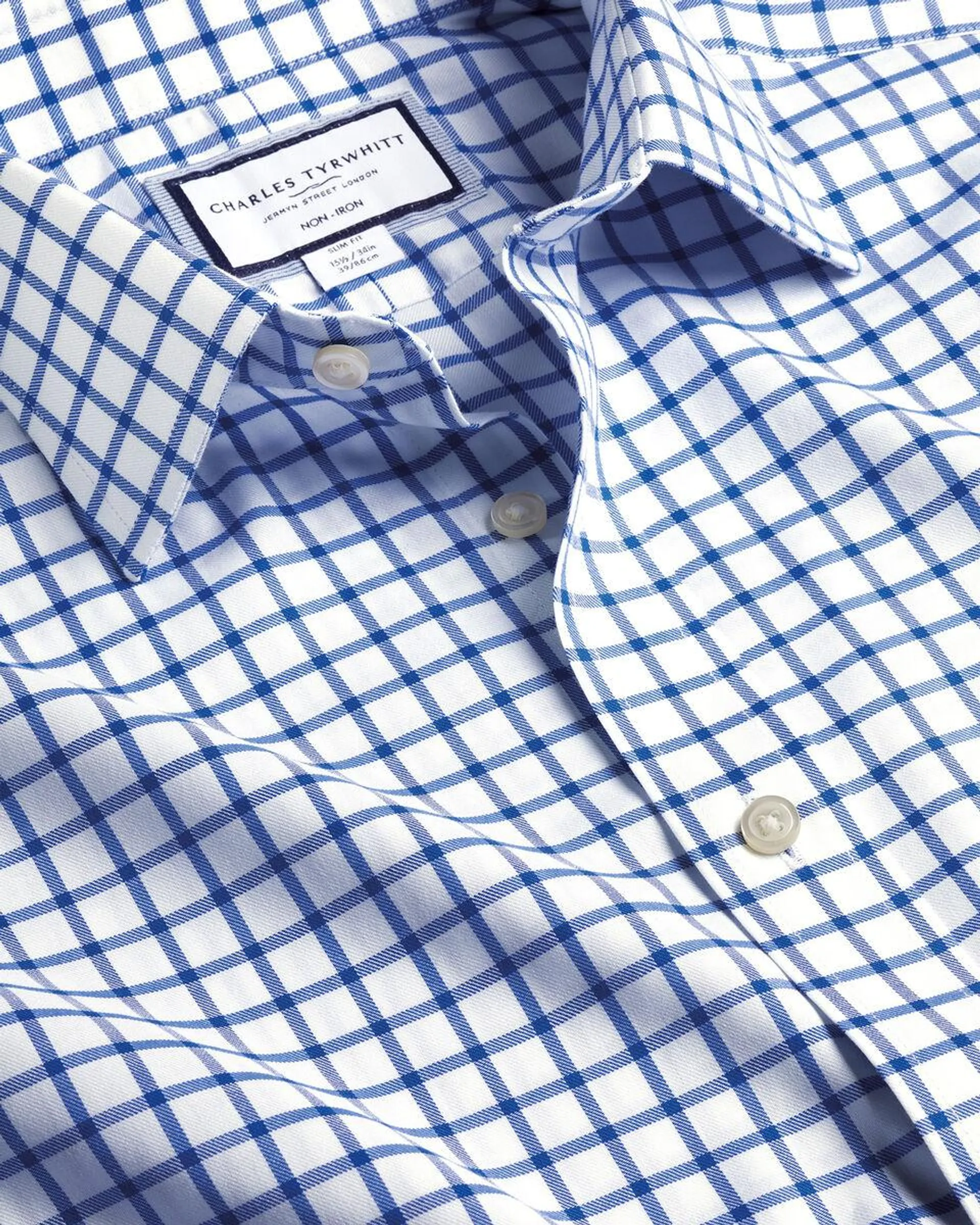 details about product: Non-Iron Twill Grid Check Shirt - Cobalt Blue