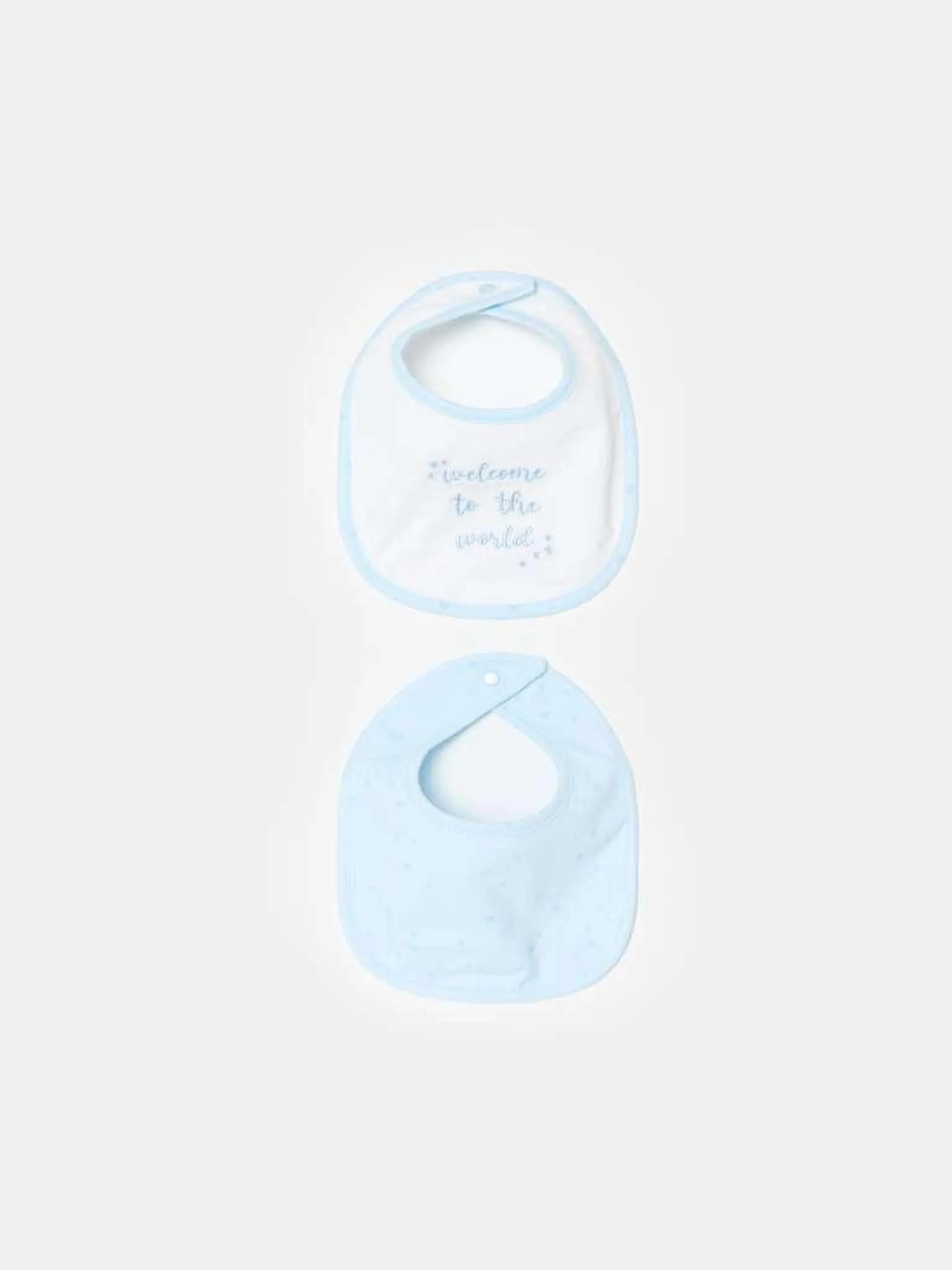 Two-pack bibs with stars print and embroidery Bleu azur