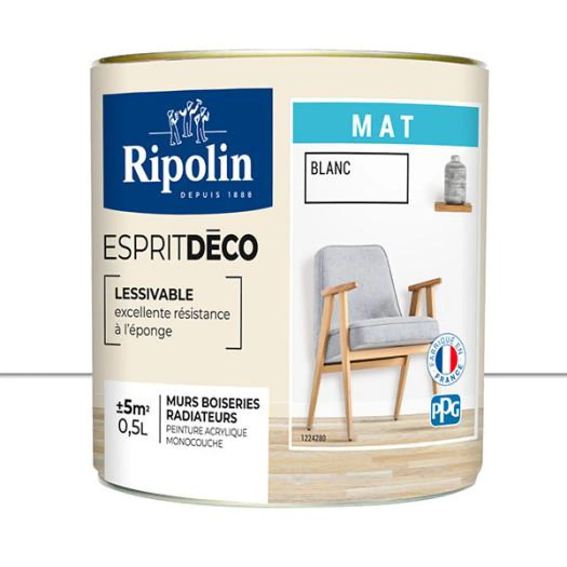 Peinture Ripolin Esprit Déco Murs, boiseries et radiateurs blanc mat 0,5L