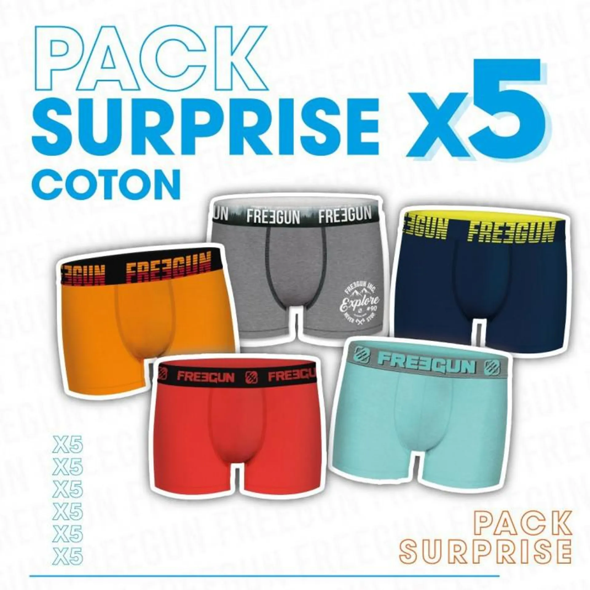 Pack Surprise de 5 Boxers Freegun coton garçon