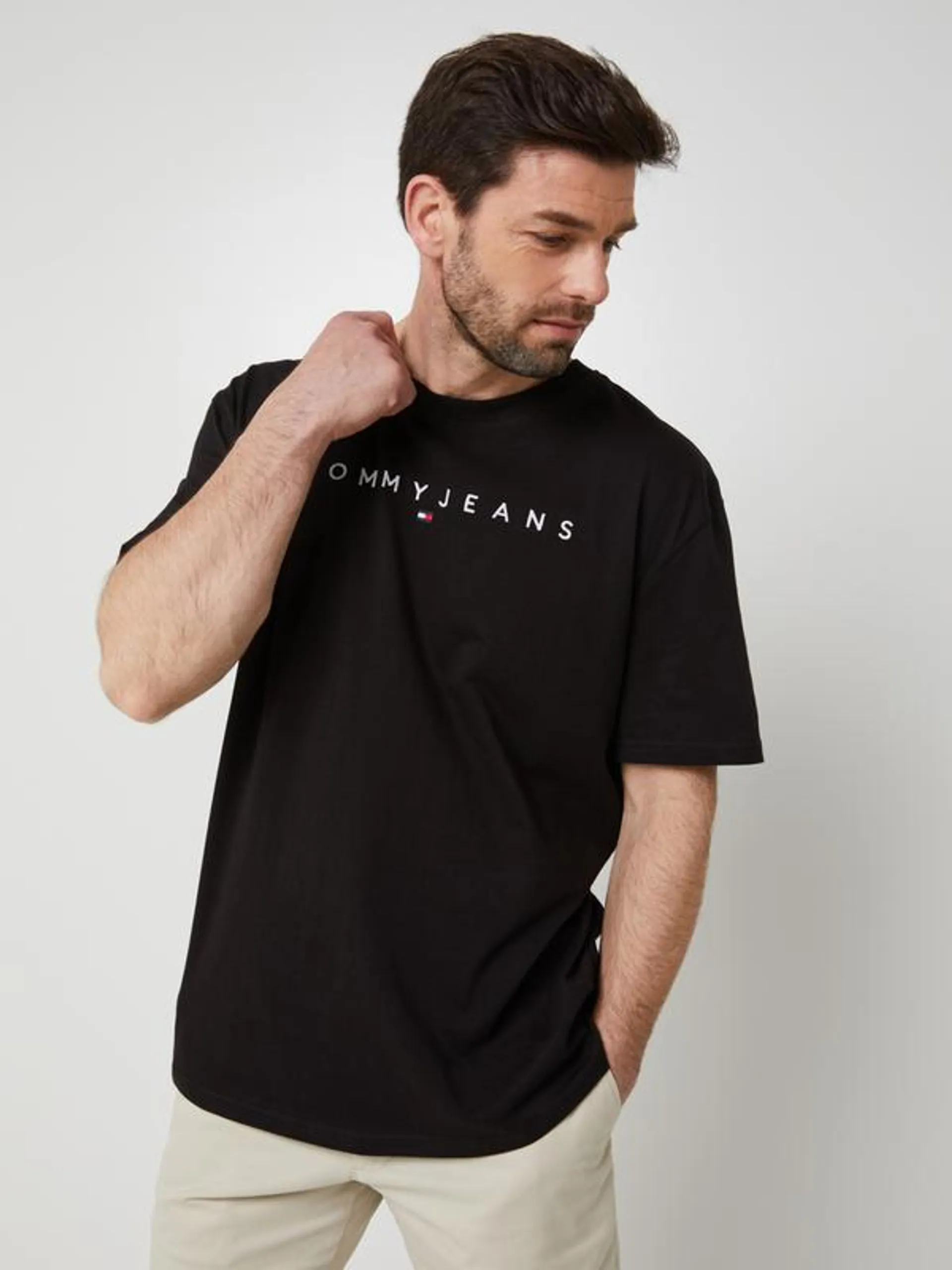 Tee-shirt Uni Col Rond Avec Signature Brodée, Coupe Regular - Noir