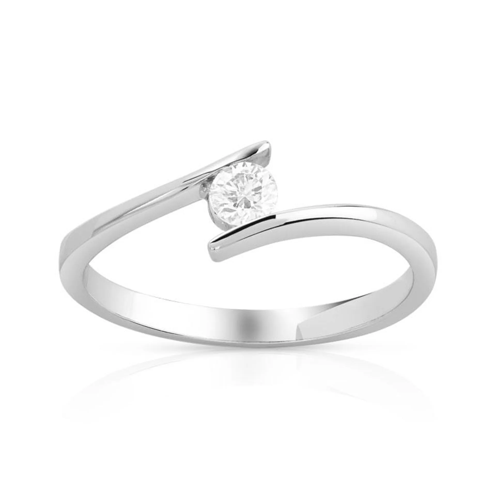 Solitaire or 750 blanc monture décalée diamant 0,15 carat