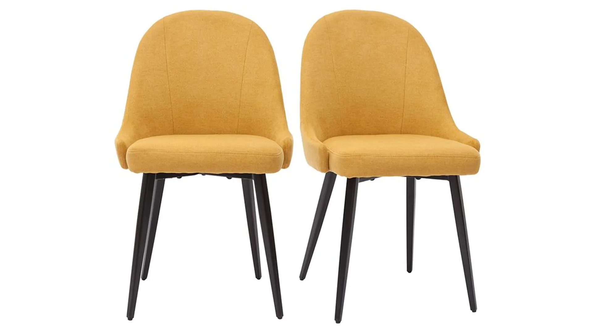 Chaises design en tissu effet velours jaune moutarde et métal noir (lot de 2) REEZ