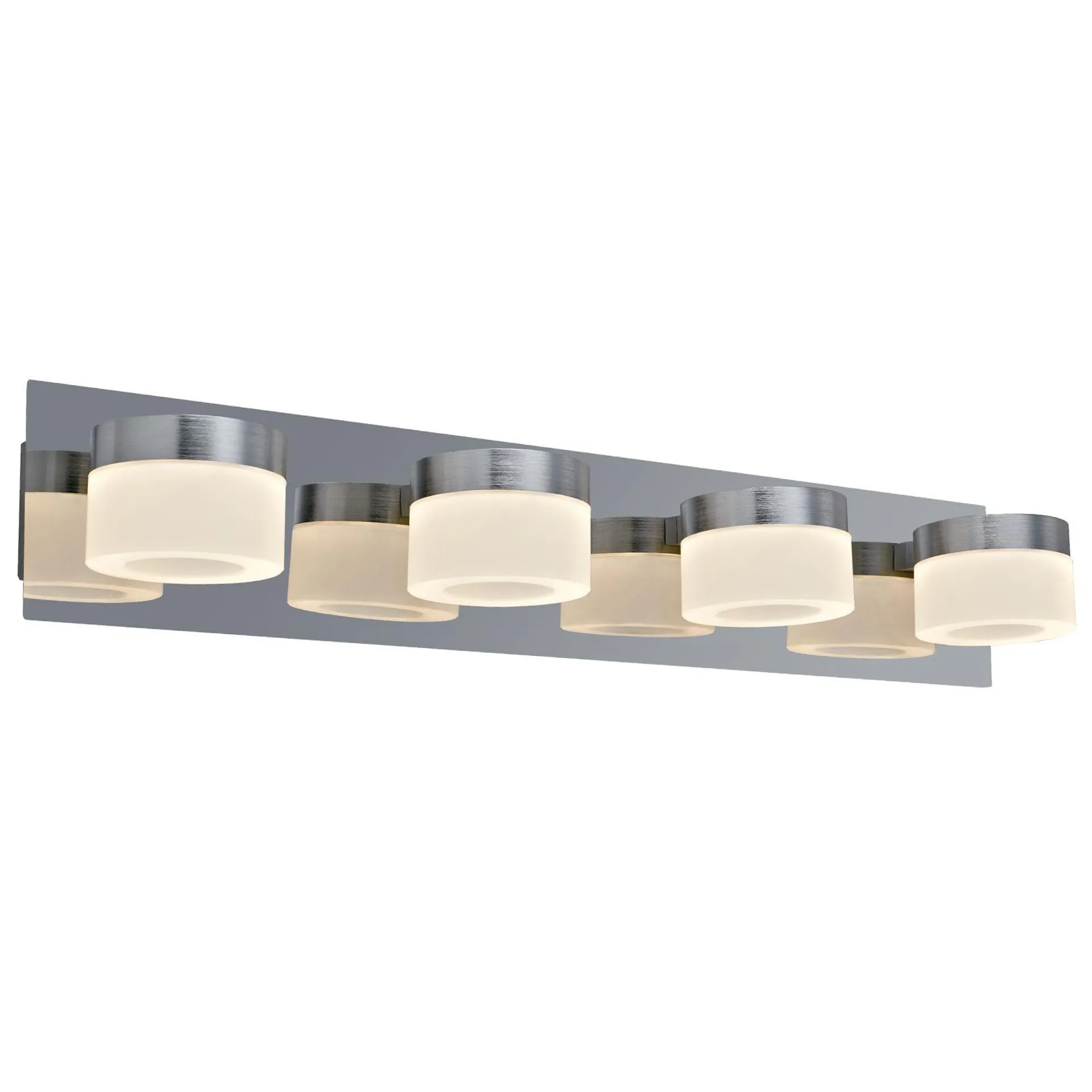 Réglette de 4 spots LED STEEL en métal chrome et verre opale blanc