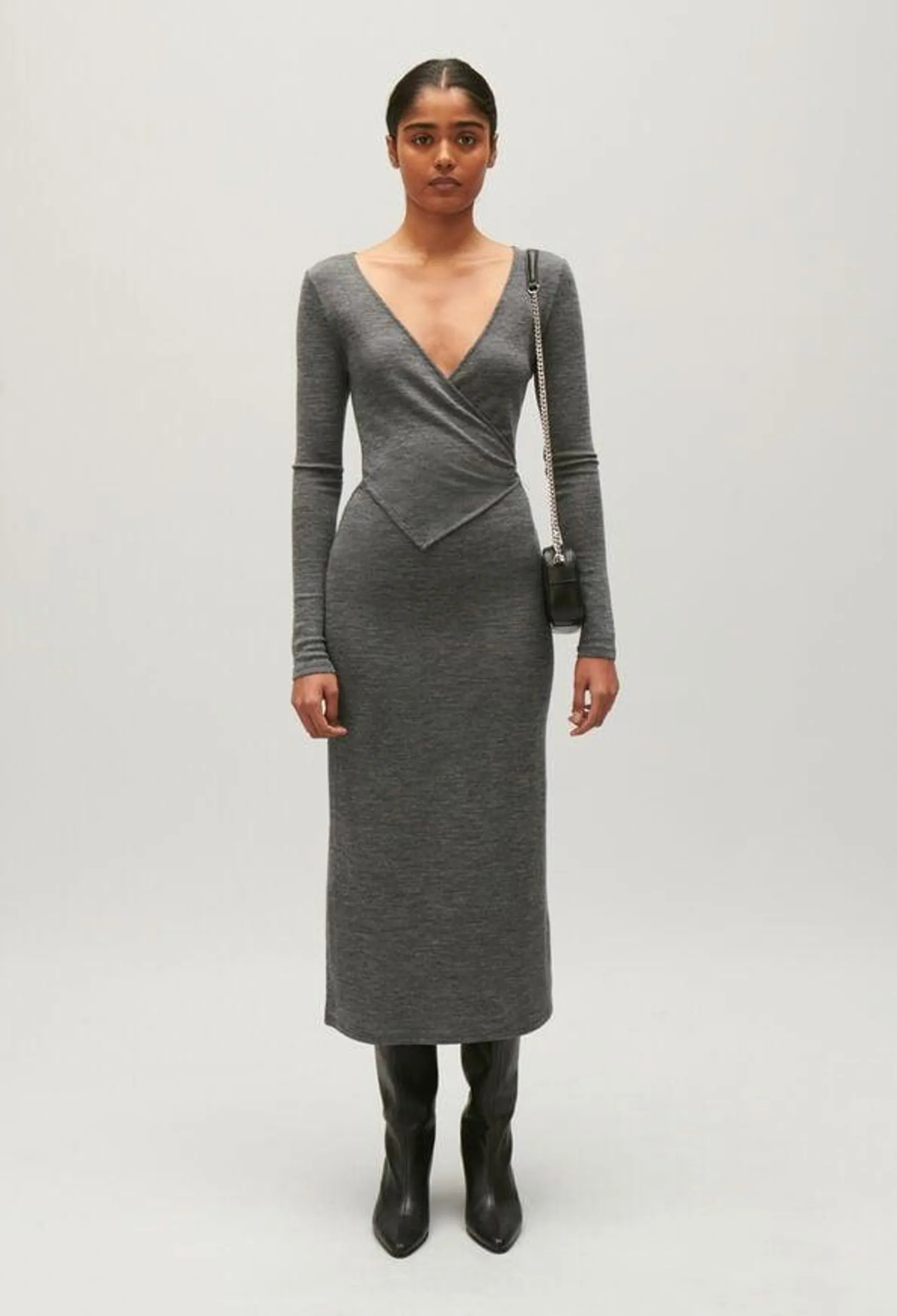 Robe midi jersey laine gris clair