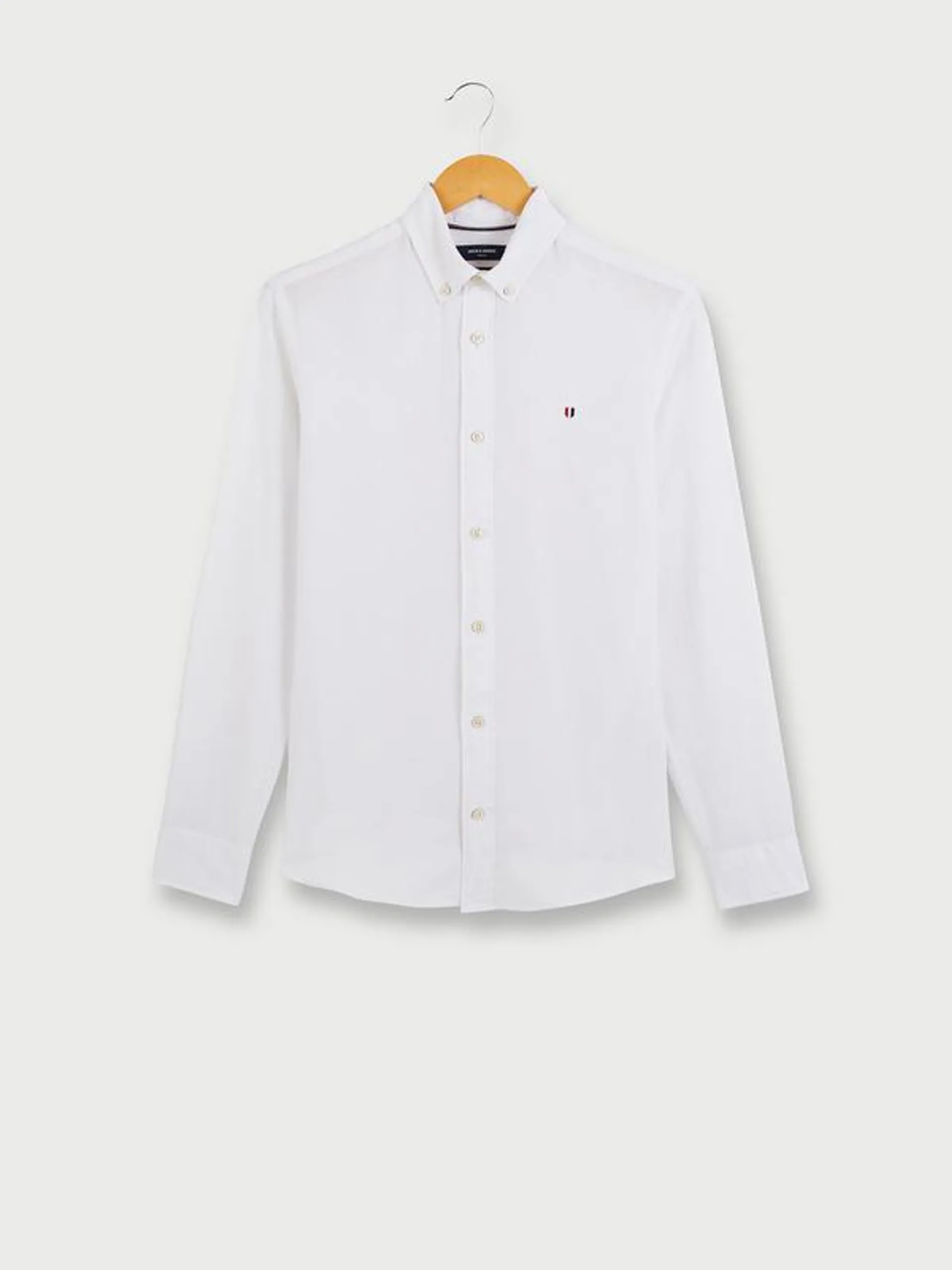 Chemise Ajustée Unie En Coton Et Lin - Blanc