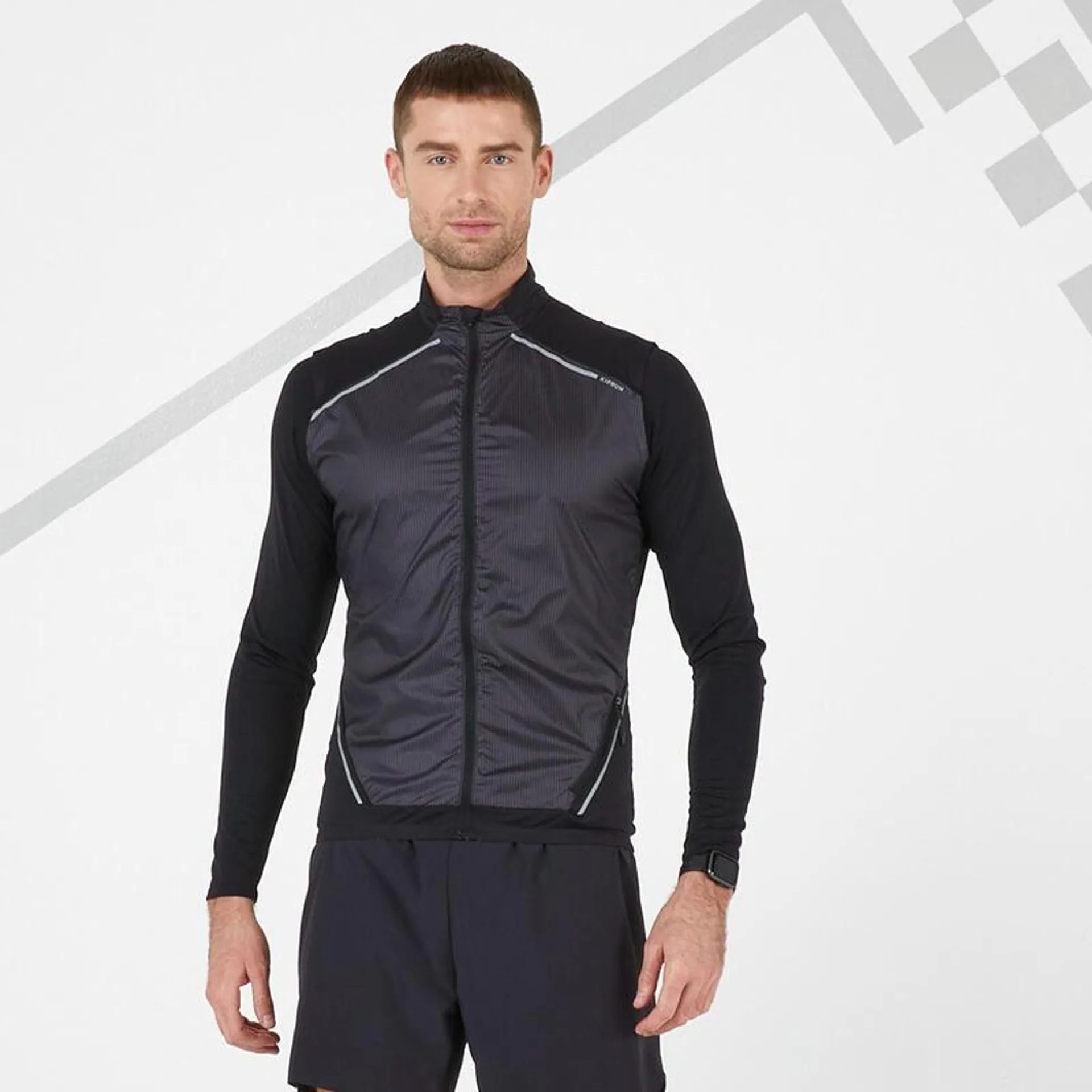 Veste coupe vent sans manche de running homme - KIPRUN Run 900 noire