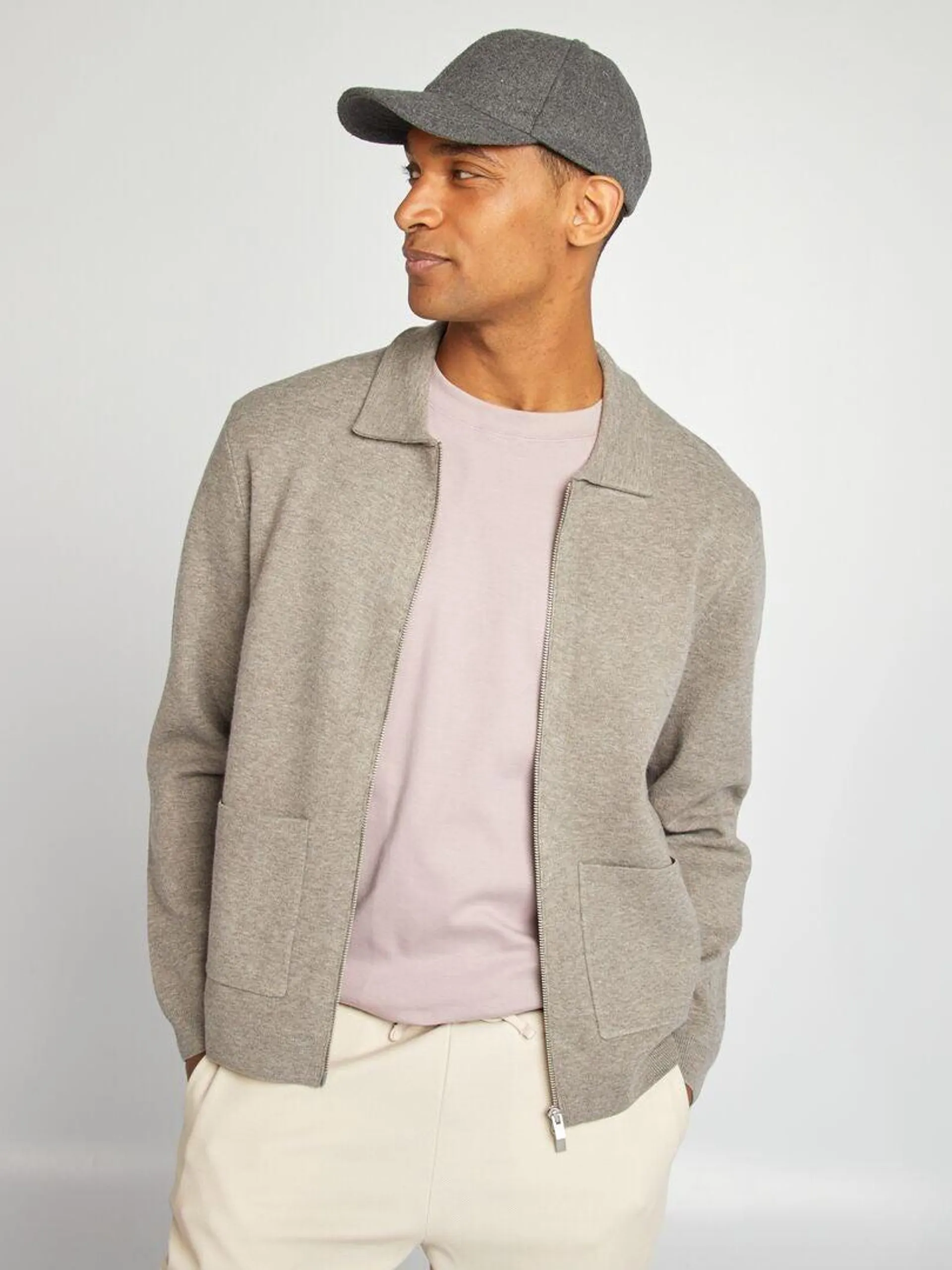 Gilet zippée col polo - Taupe