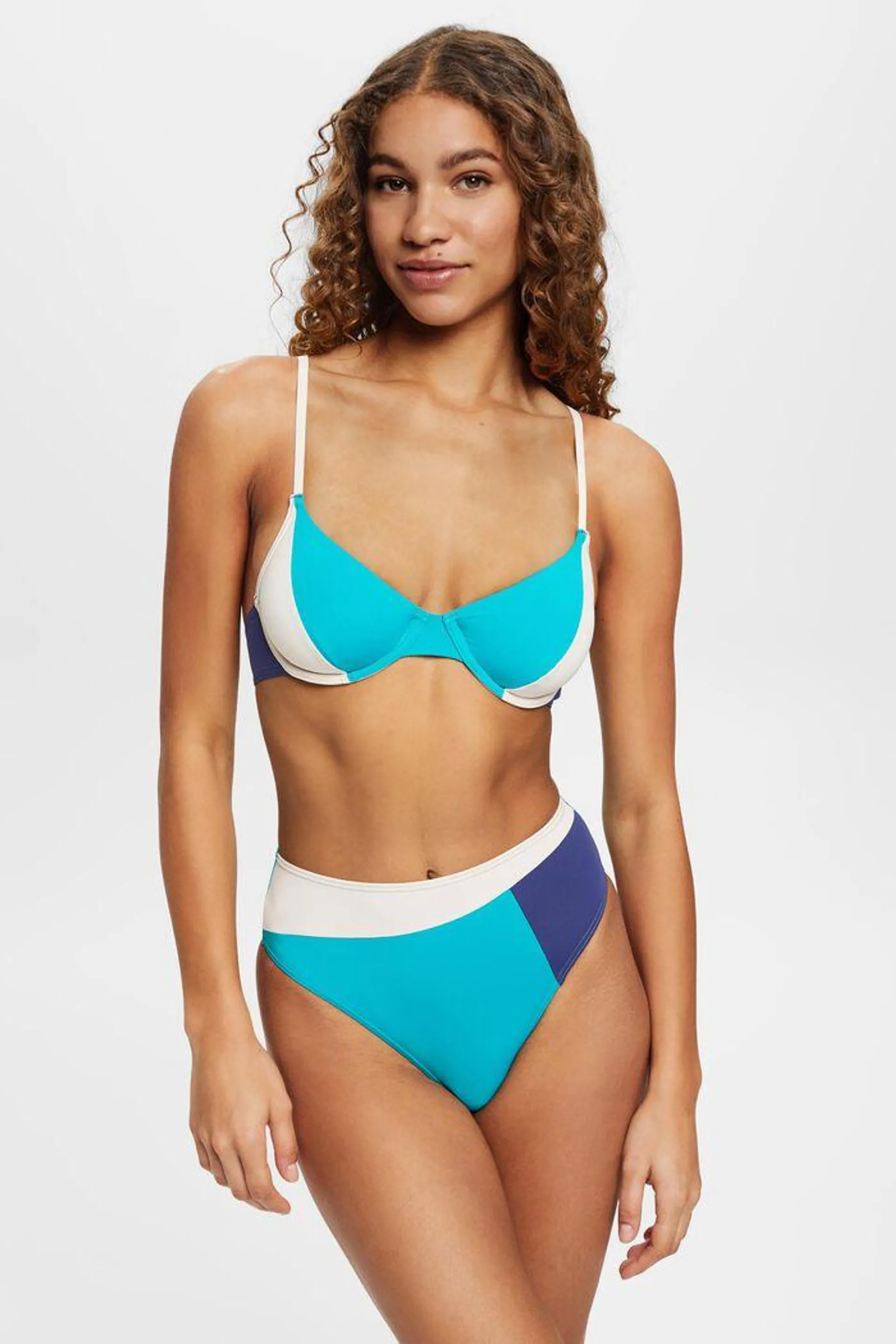 Bas de bikini taille haute au design colour blocking