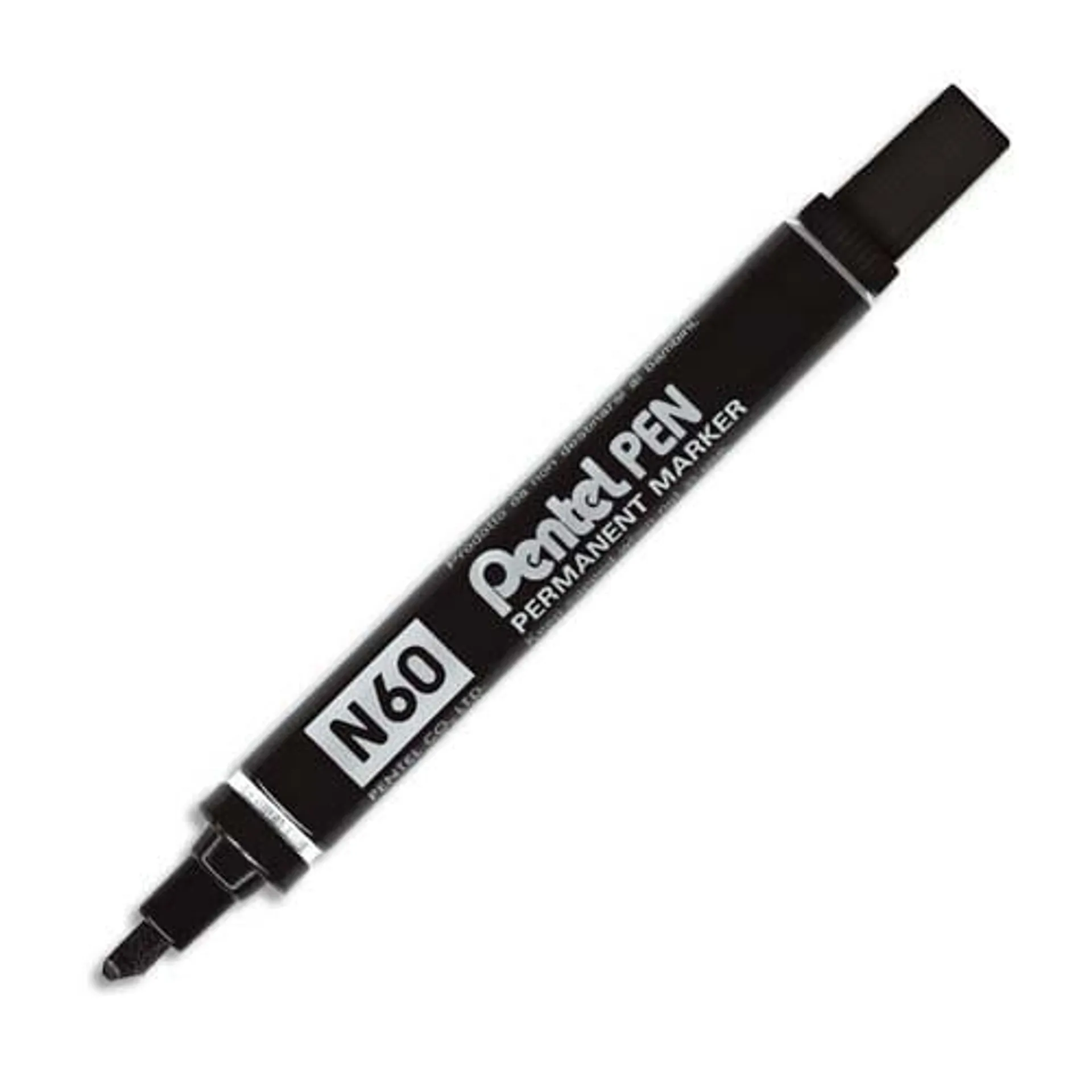 PENTEL Marqueur permanent pointe biseau corps métal encre Noire indélébile N60