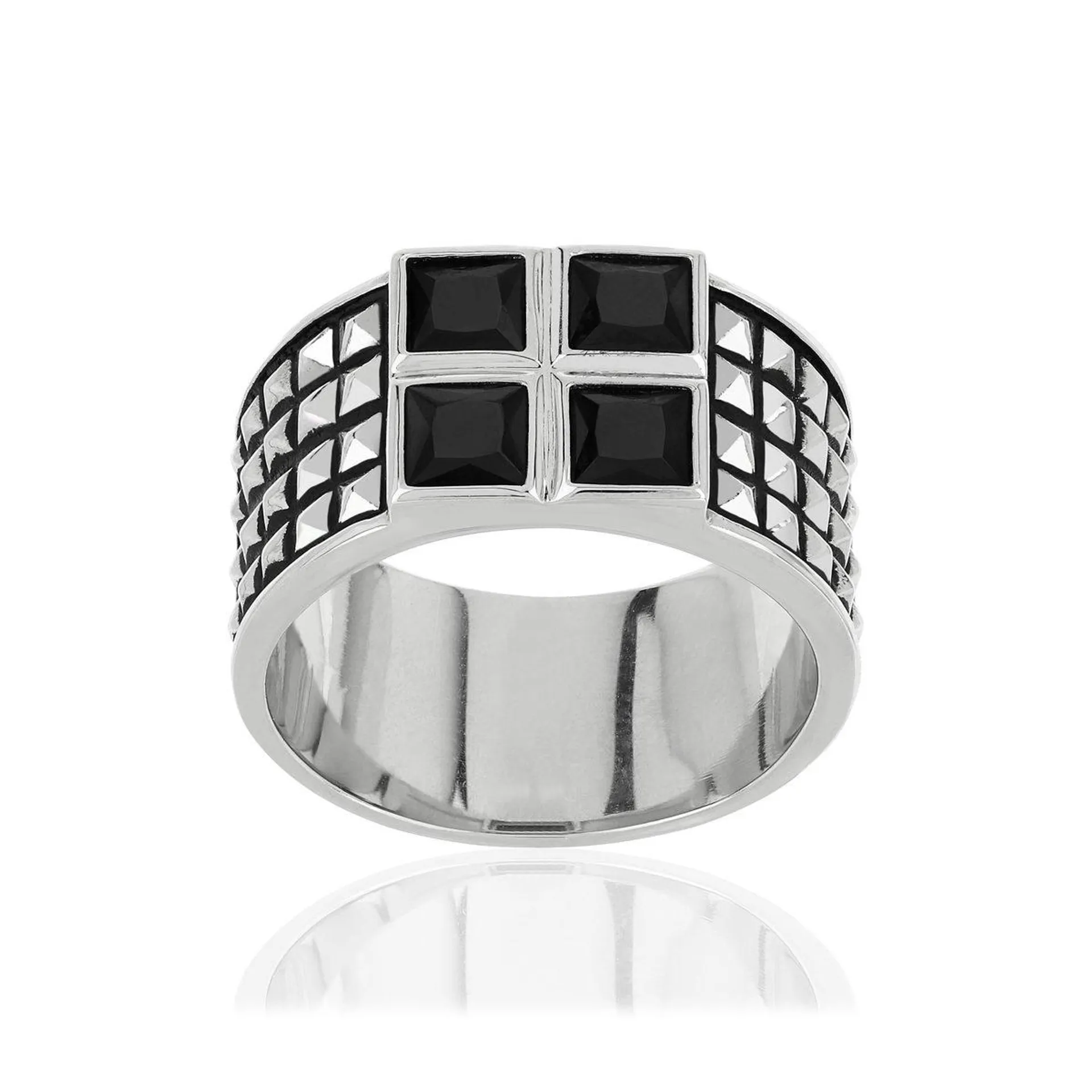 Bague argent 925 zirconias noirs carrés