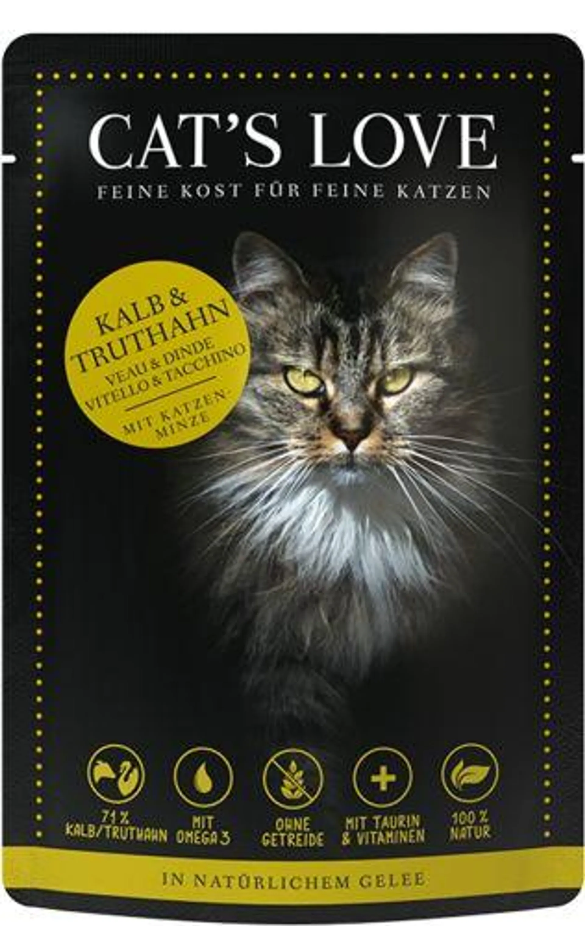 Pâtée sans céréales saveur Veau et Dinde pour chat adulte