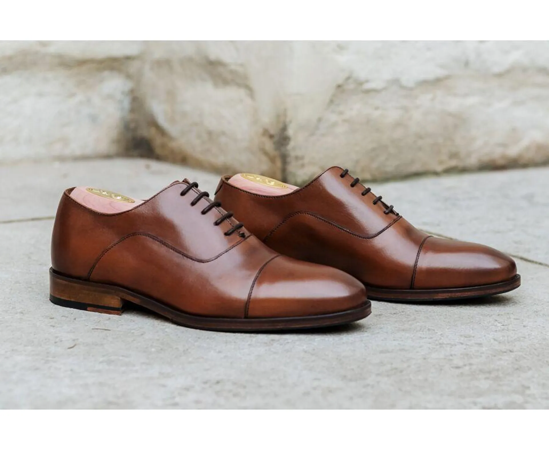 Richelieu homme Cognac Patiné semelle cuir avec patin - GRAKLEY