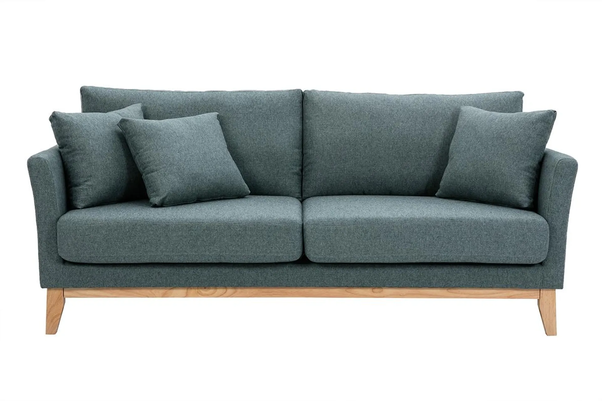 Canapé scandinave déhoussable 3 places en tissu vert de gris et bois clair OSLO