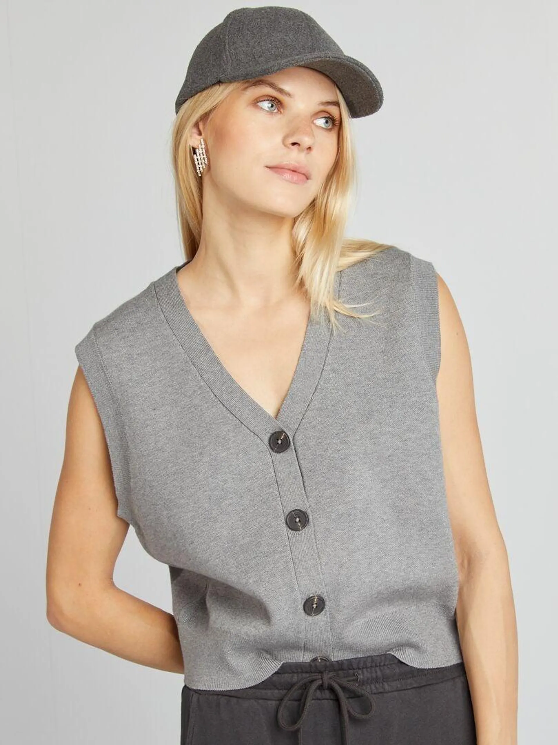 Gilet sans manches avec col V - Gris