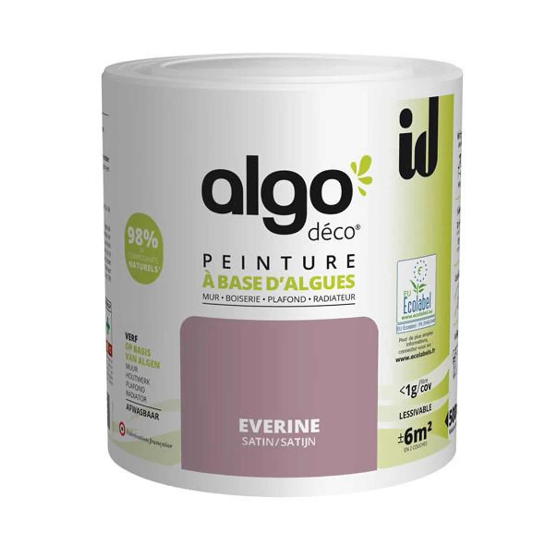 Peinture Algo bio sourcée multi-supports murs, plafonds et boiseries violet everine satin 0,5L