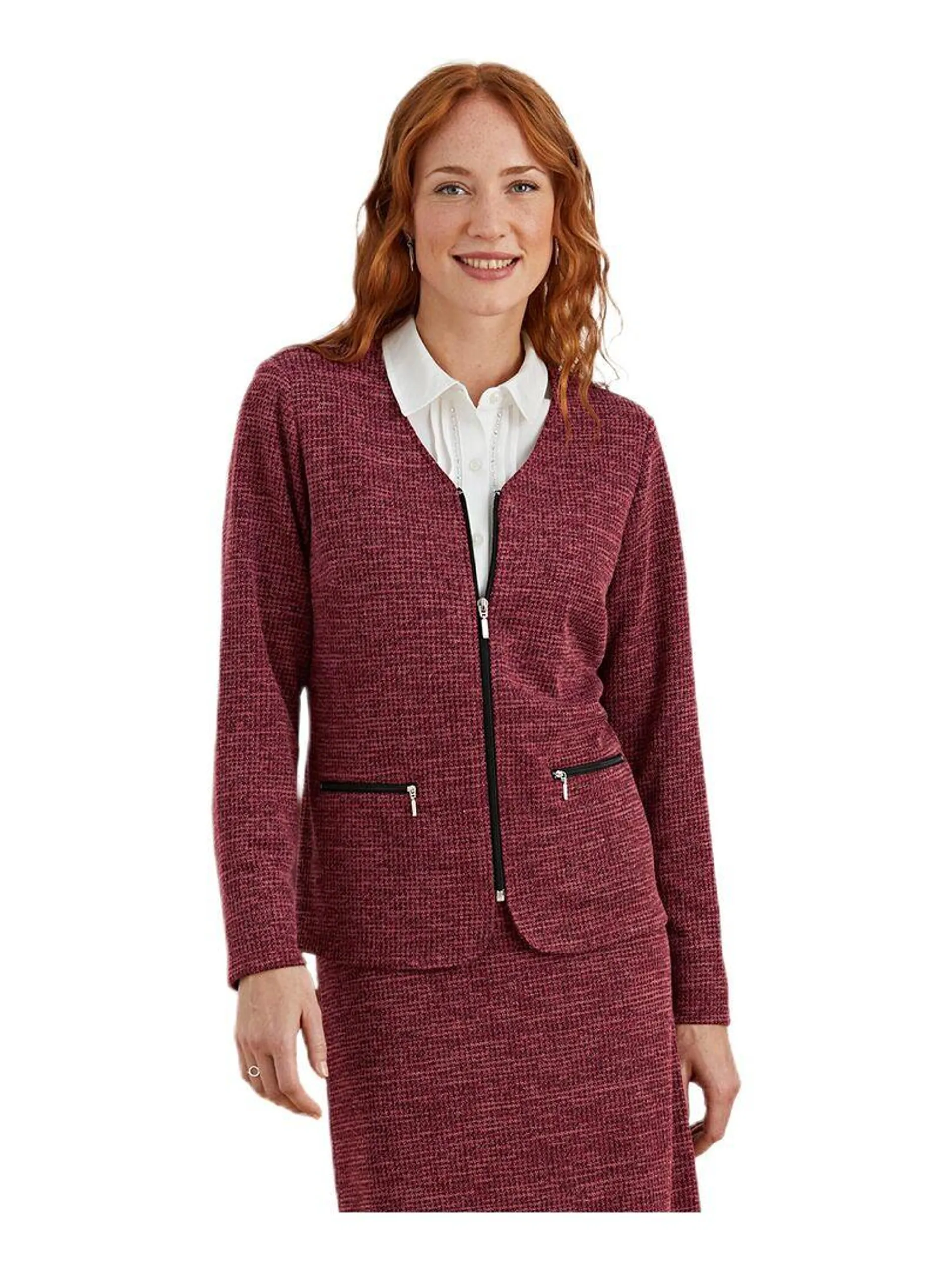 Veste zippée encolure V - Rose framboise