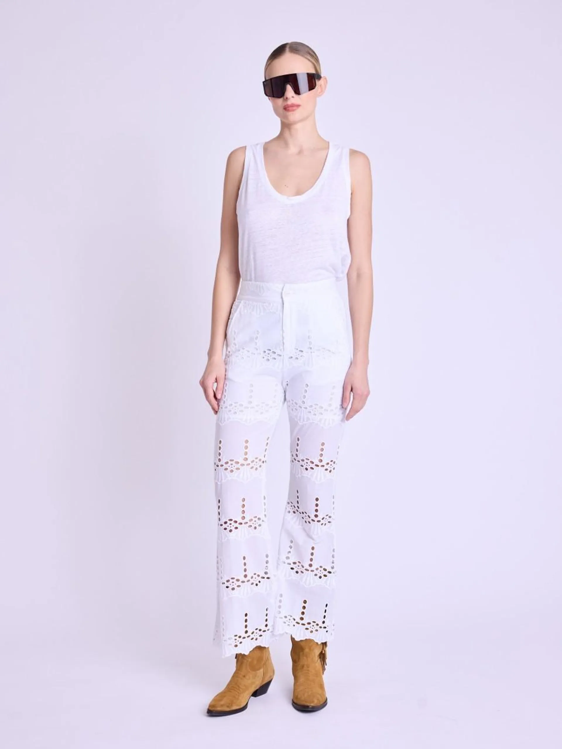 PIZENA | Pantalon blanc léger avec broderie