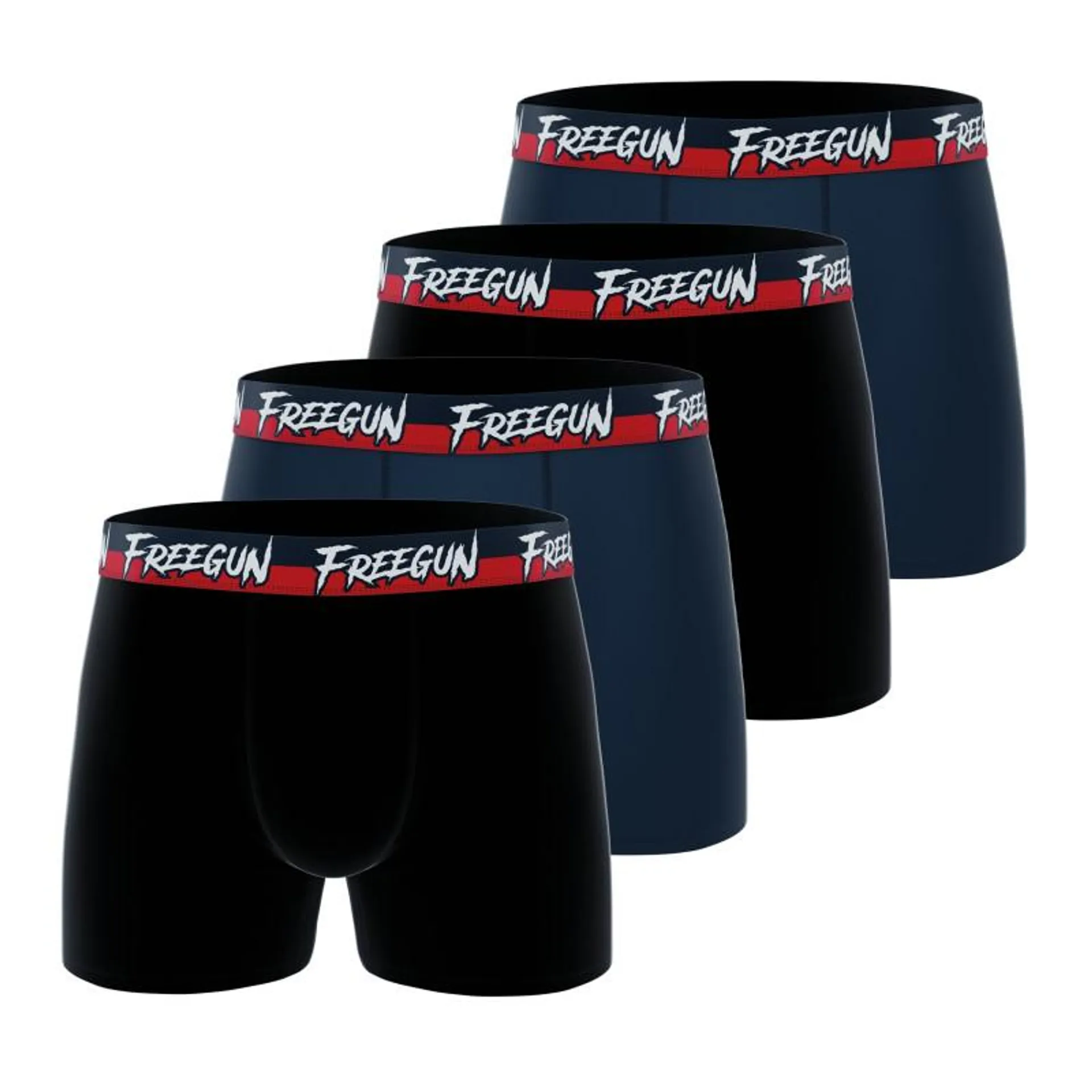 Lot de 4 Boxers Homme Coton Noir, Bleu, Confort, Respirant, Stretch | FREEGUN