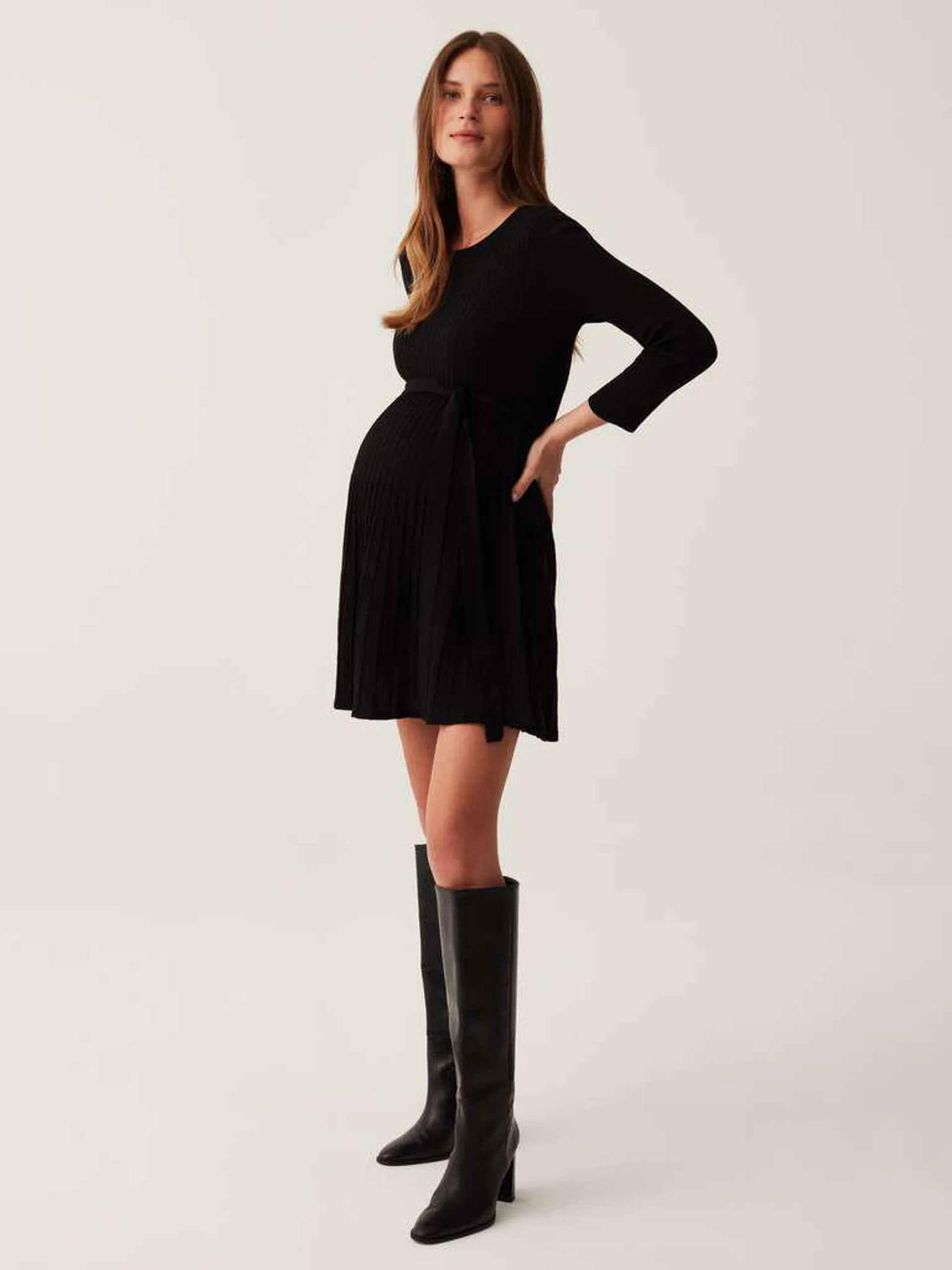 Black Short ribbed maternity dress in merino wool