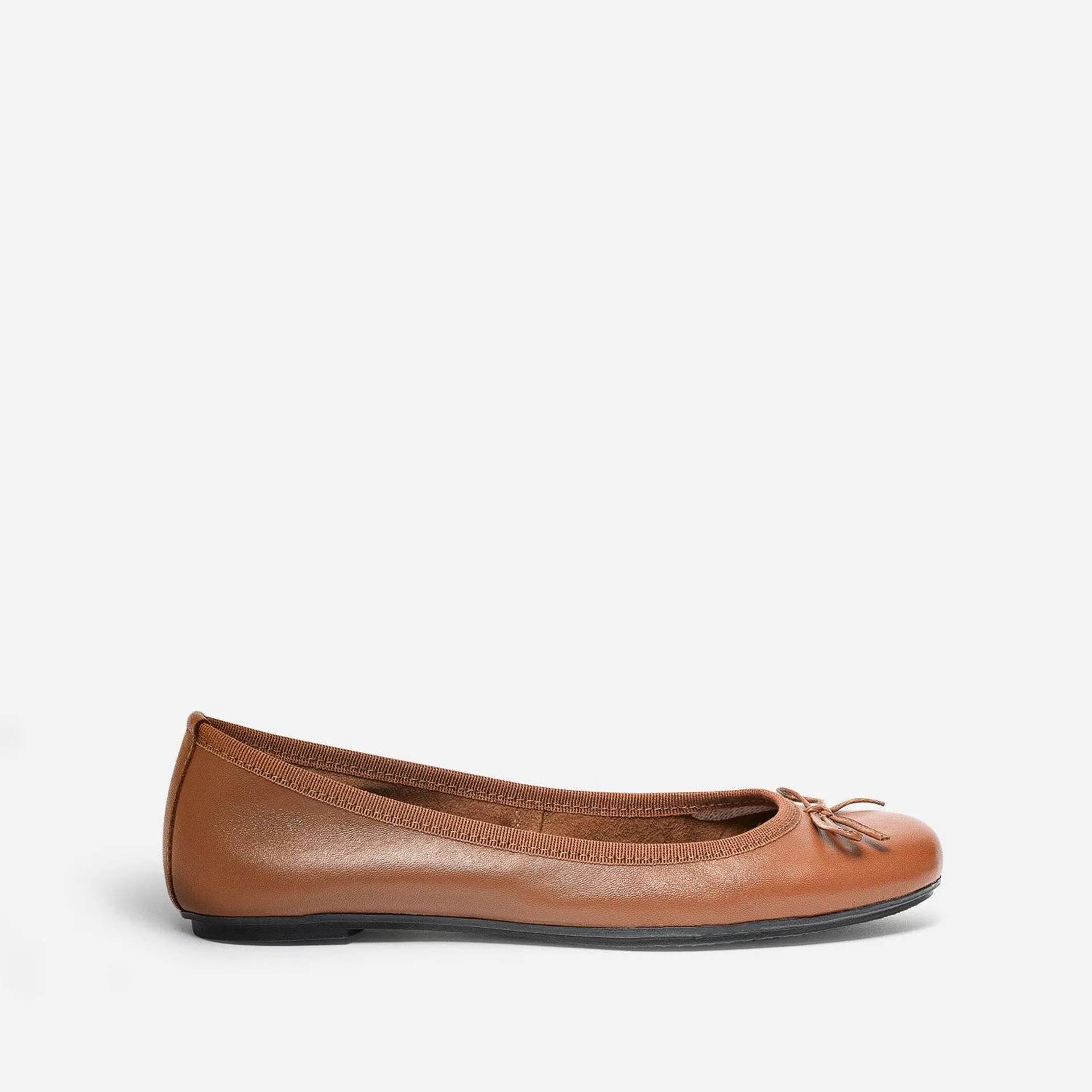 Ballerine cognac en cuir à petit noeud