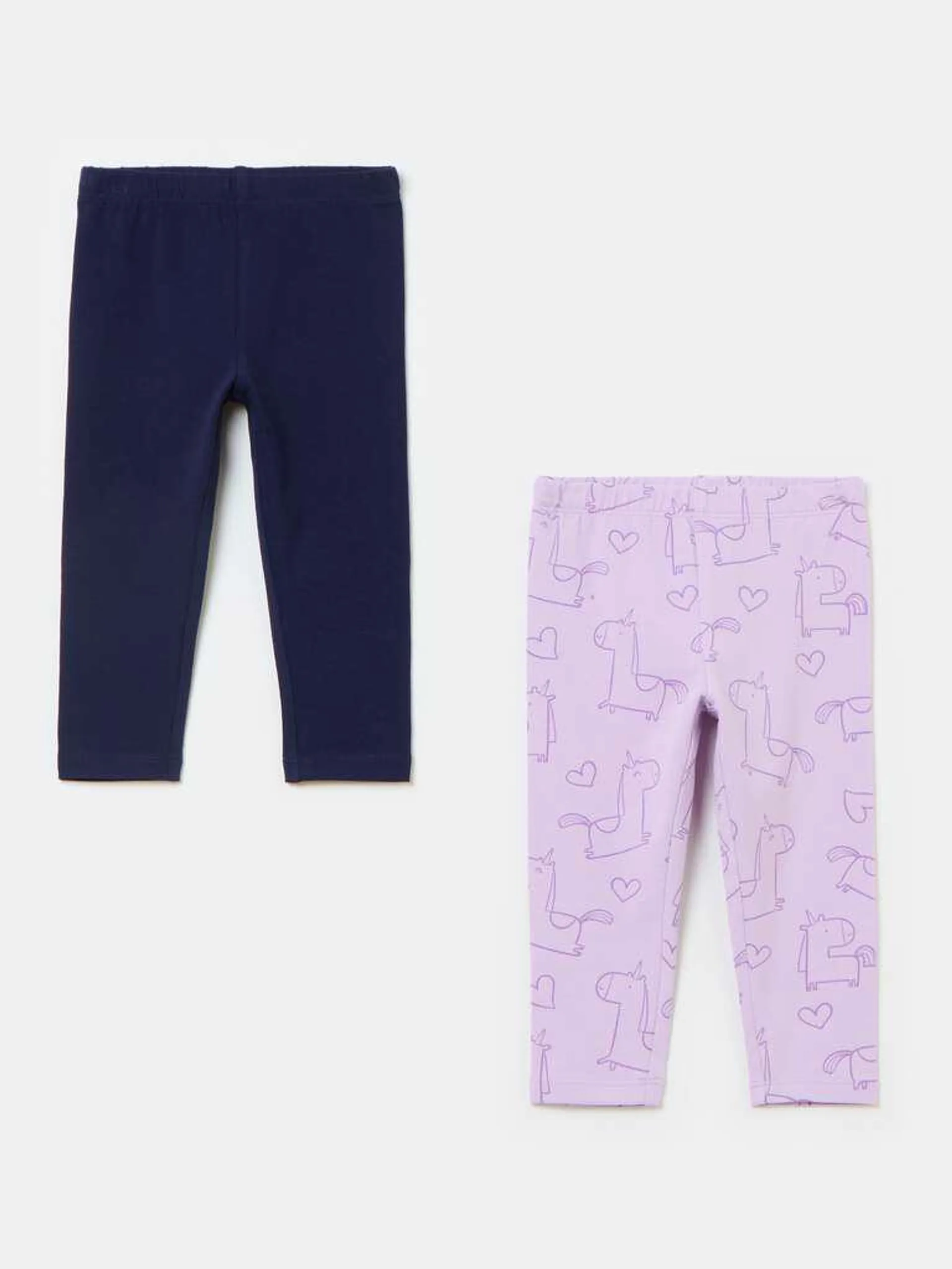 Two-pack leggings in stretch cotton Bleu/violet