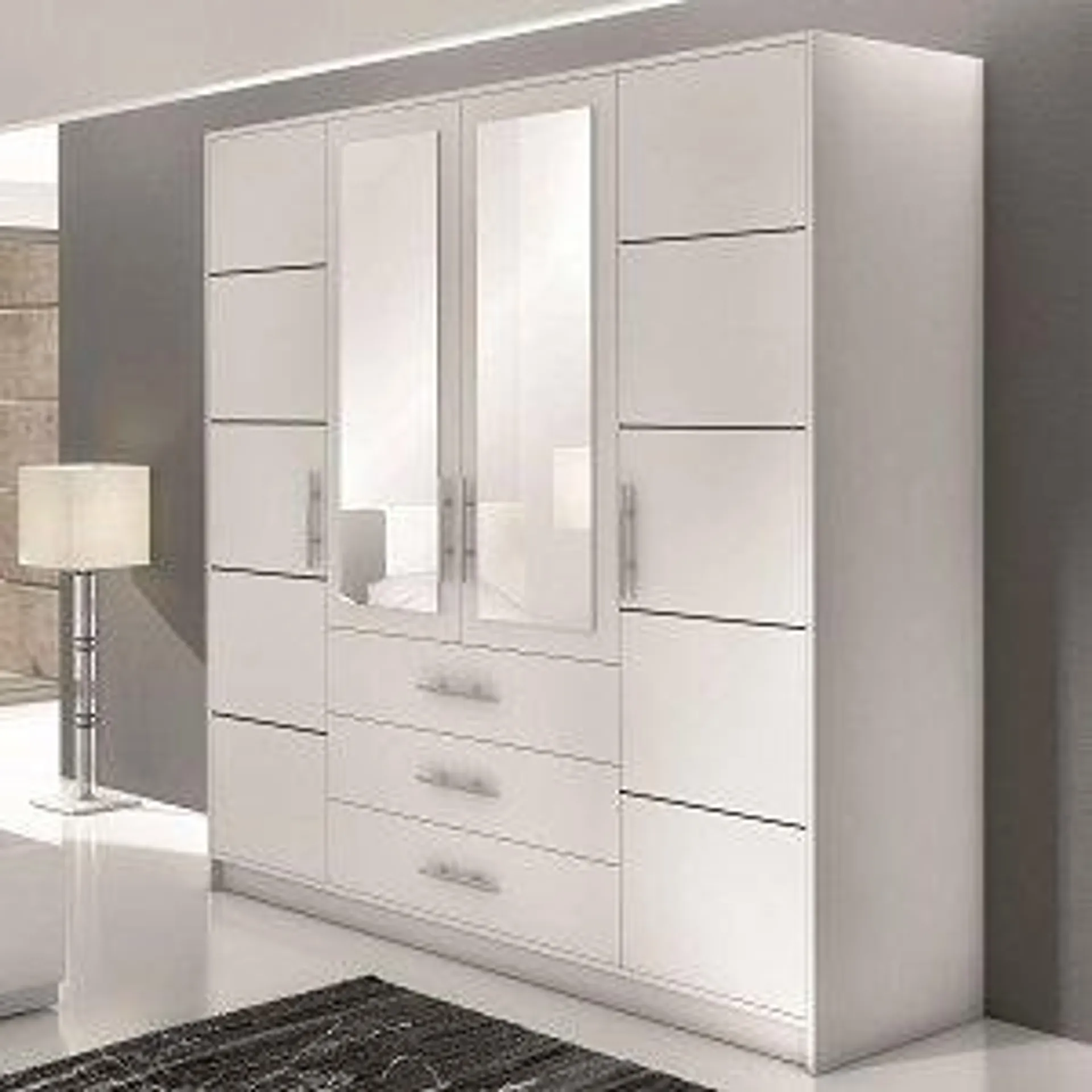 BALI ARMOIRE 4 PORTES OUVRANTES ET 3 TIROIRS BLANC