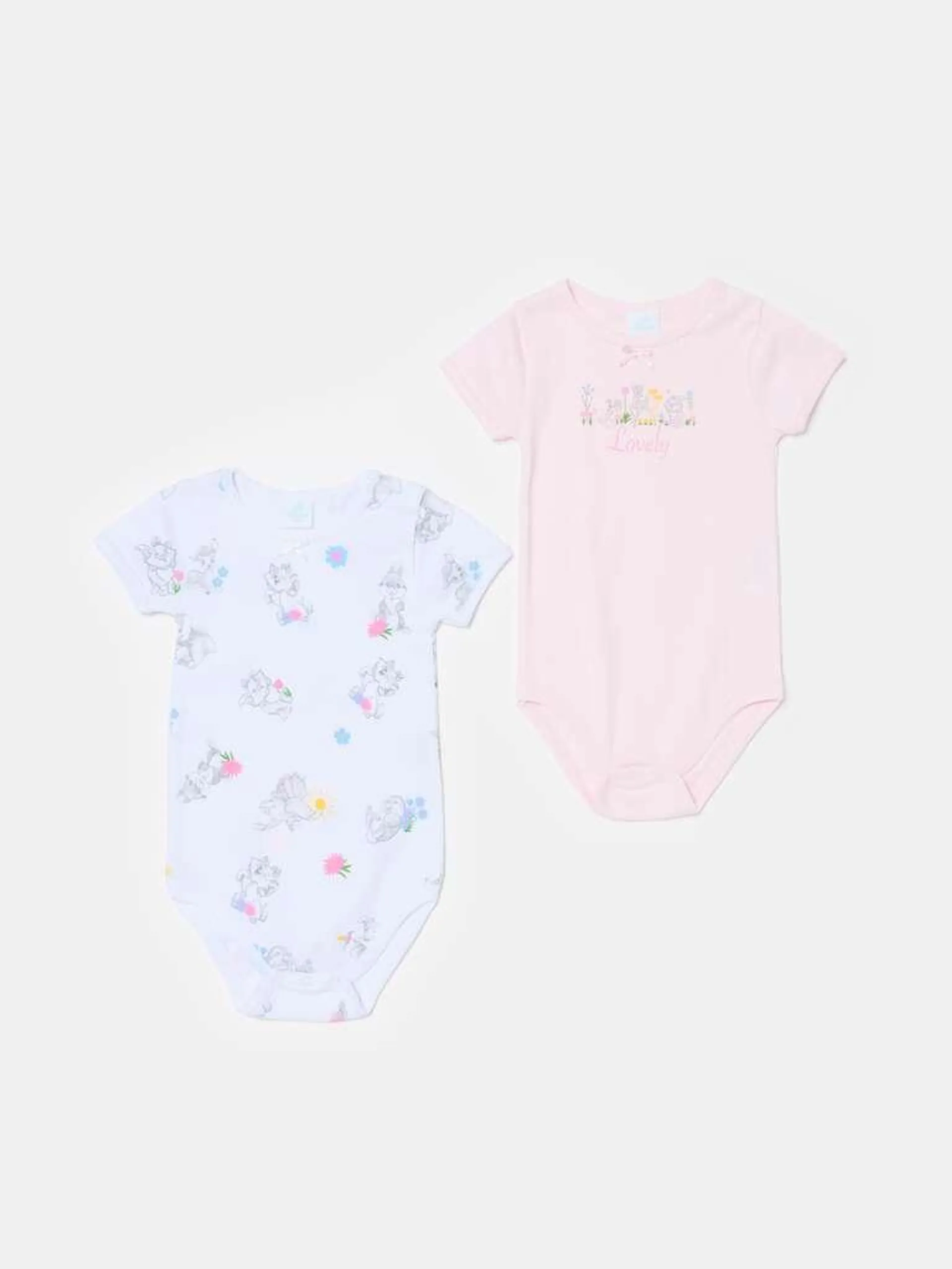 Two-pack Marie and Bambi bodysuits in organic cotton Blanc/rose