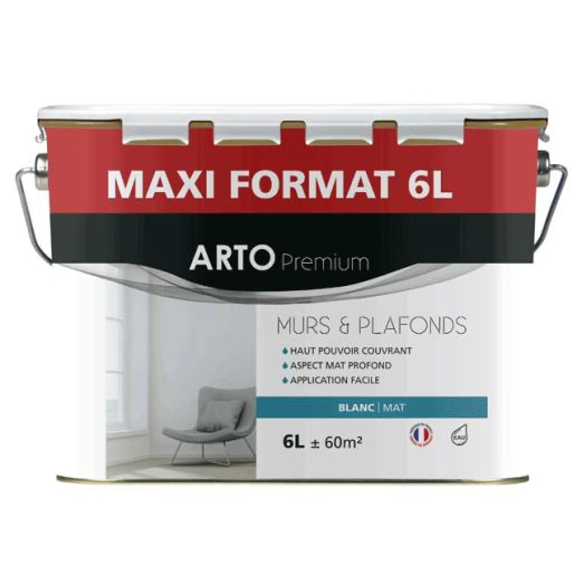 Peinture Arto Premium Murs et Plafonds Blanc Mat 6L