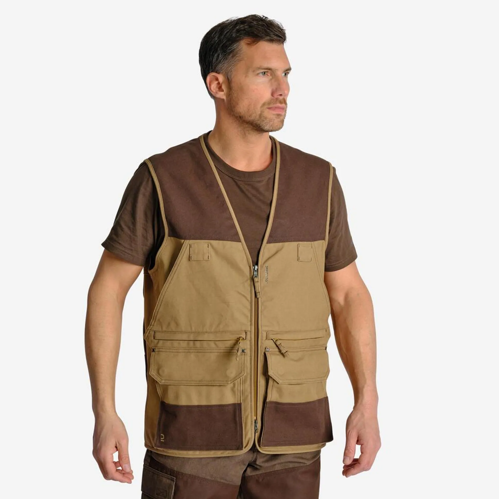 GILET CHASSE MULTIPOCHE 500 RENFORT MARRON