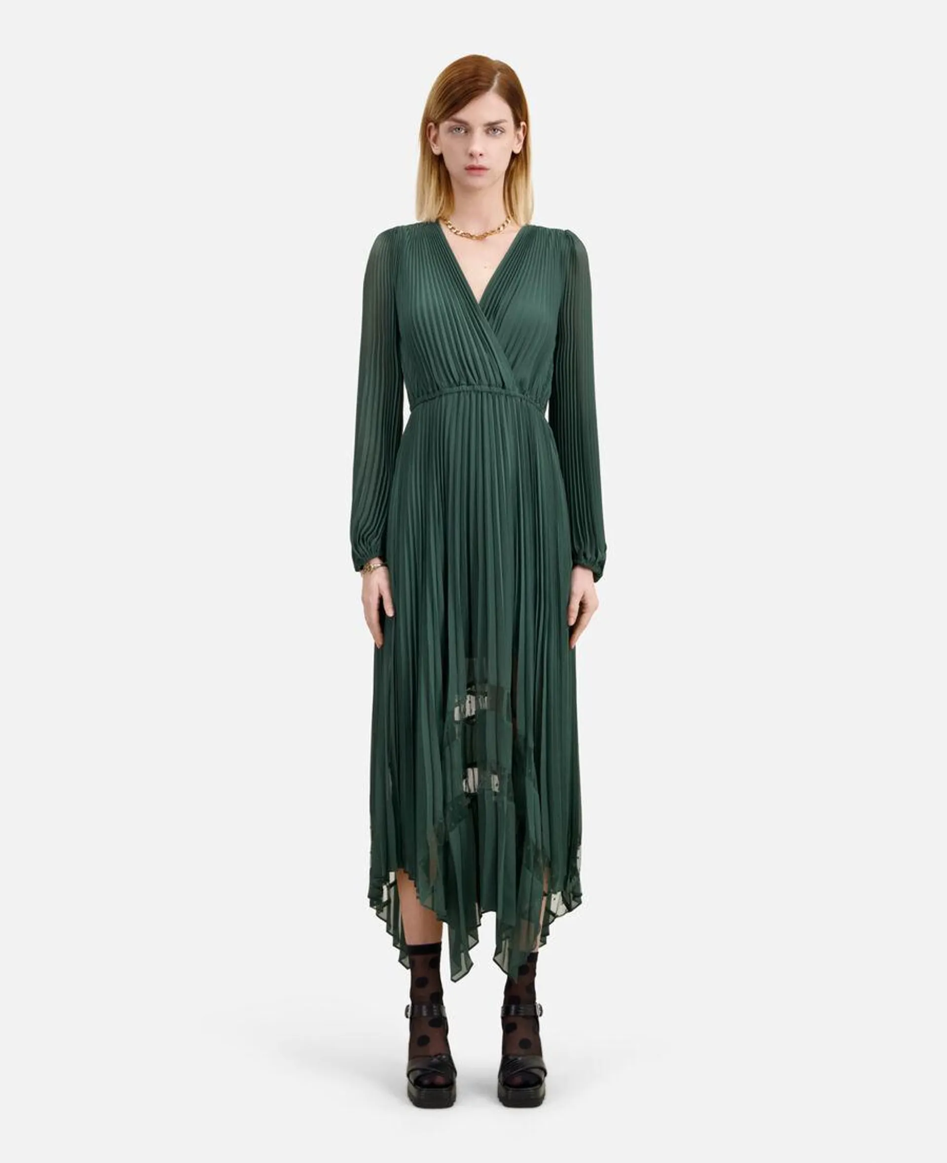 Robe longue plissée verte