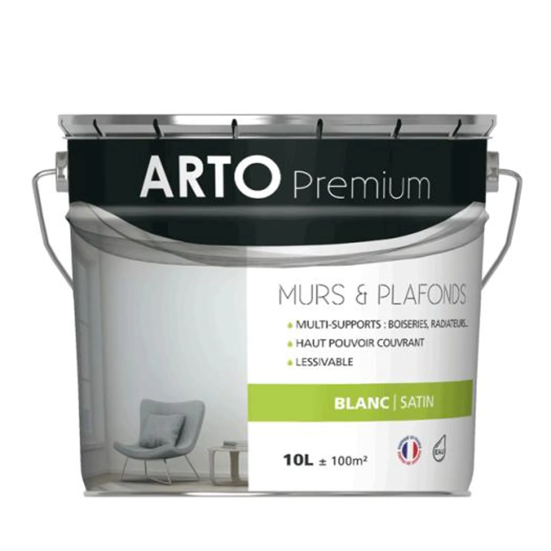 Peinture Arto Premium Murs et Plafonds Blanc Satin 10L