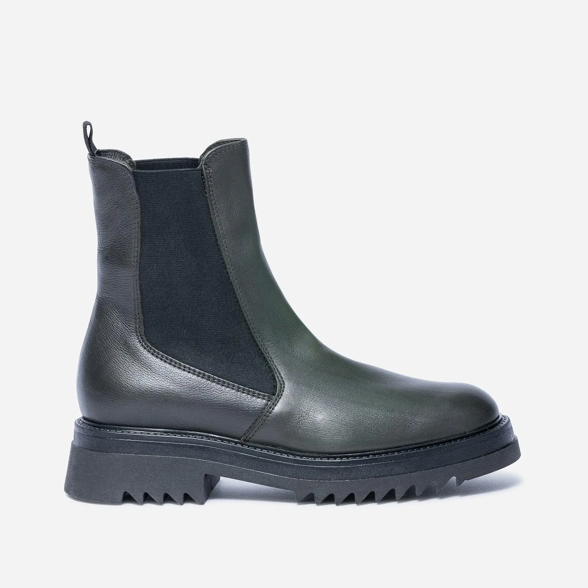 Chelsea boots TEXTO kaki en cuir à semelle crantée