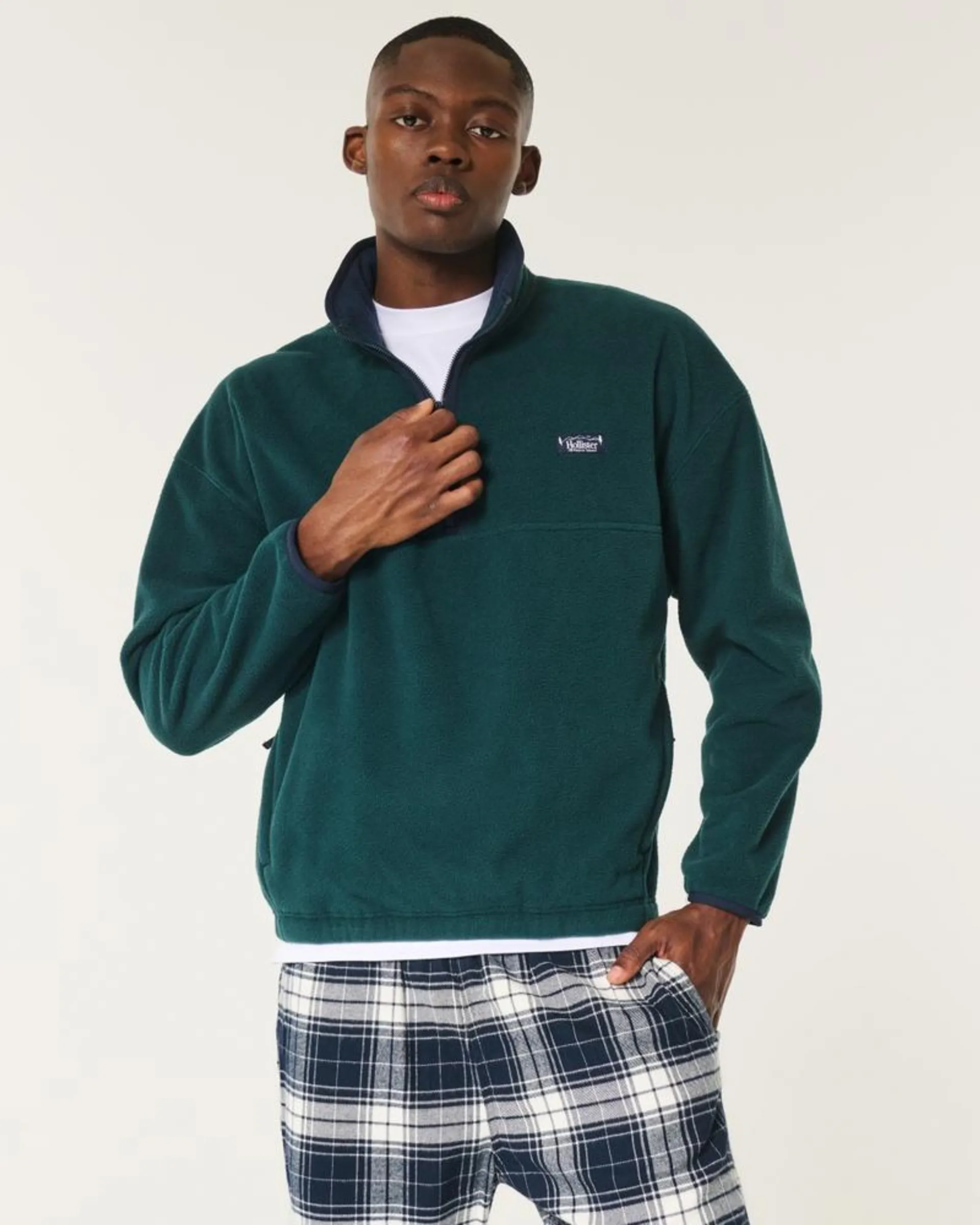 Boxy Thermal Fleece Quarter-Zip Sweatshirt