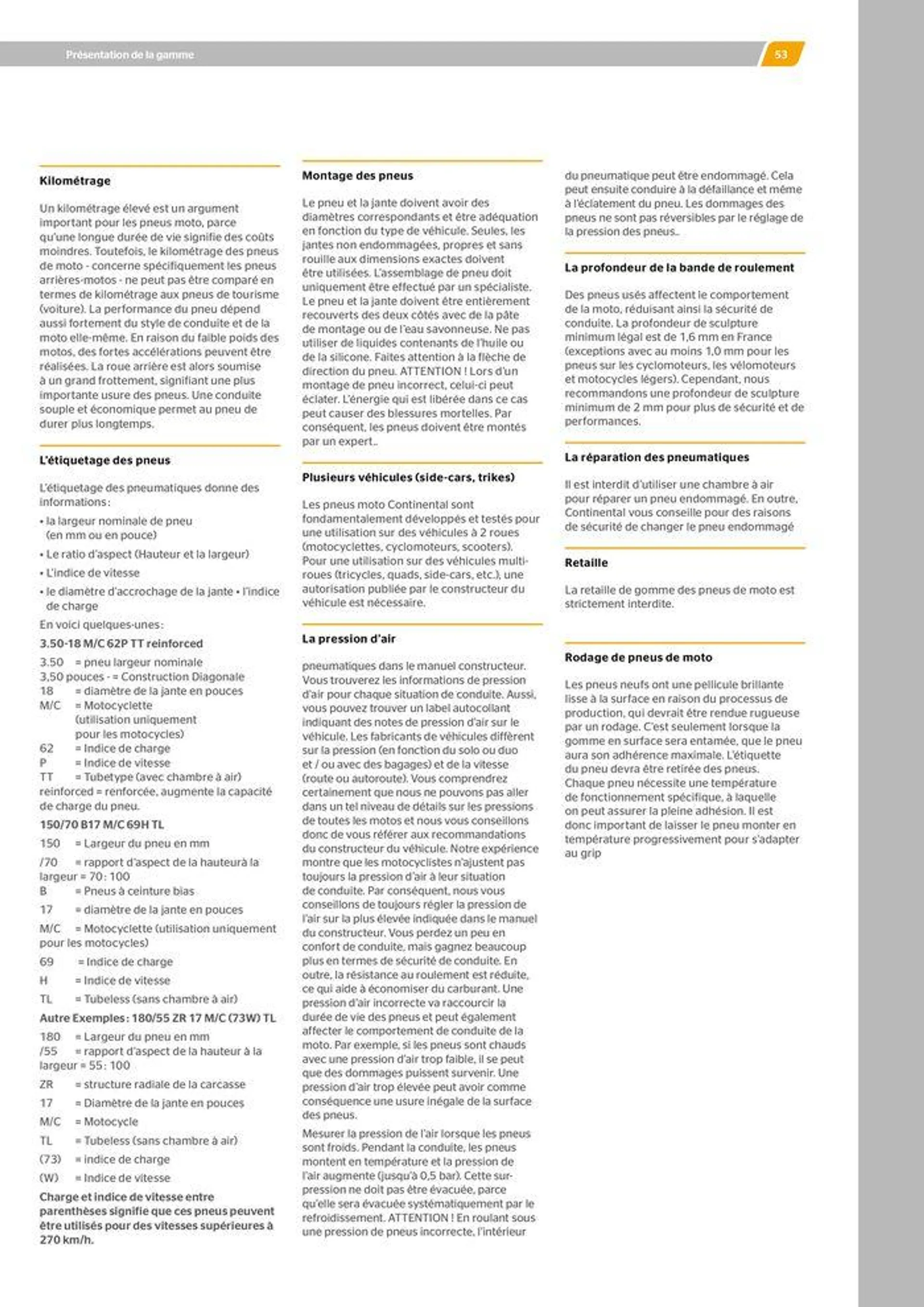 CONTINENTAL : Barème de facturation 2023 du 21 mai au 31 décembre 2024 - Catalogue page 53