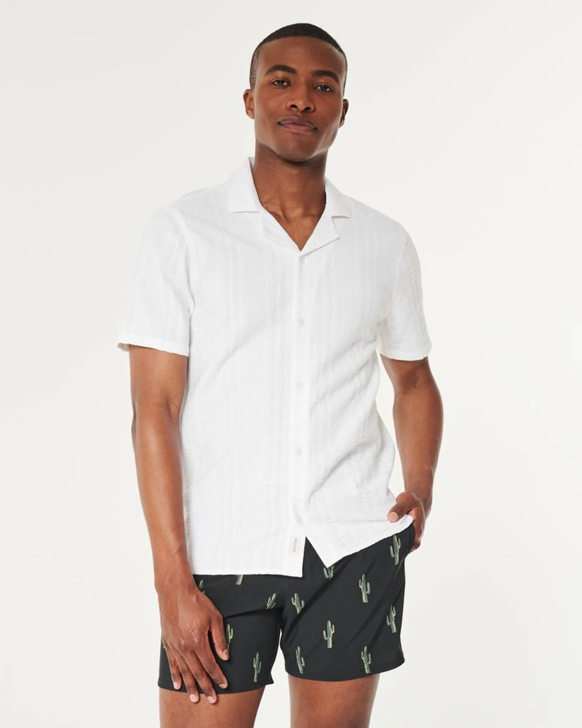 Short-Sleeve Button-Through Seersucker Shirt