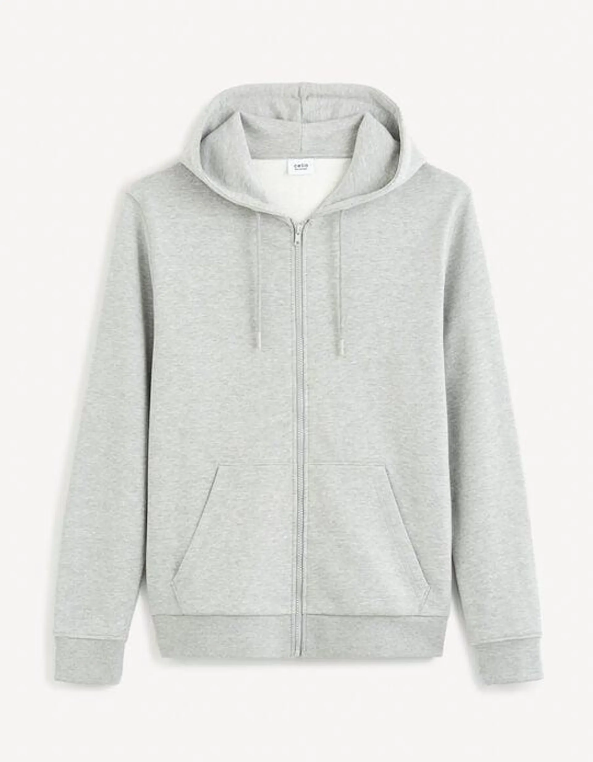 Sweat zippé à capuche 100% coton - gris