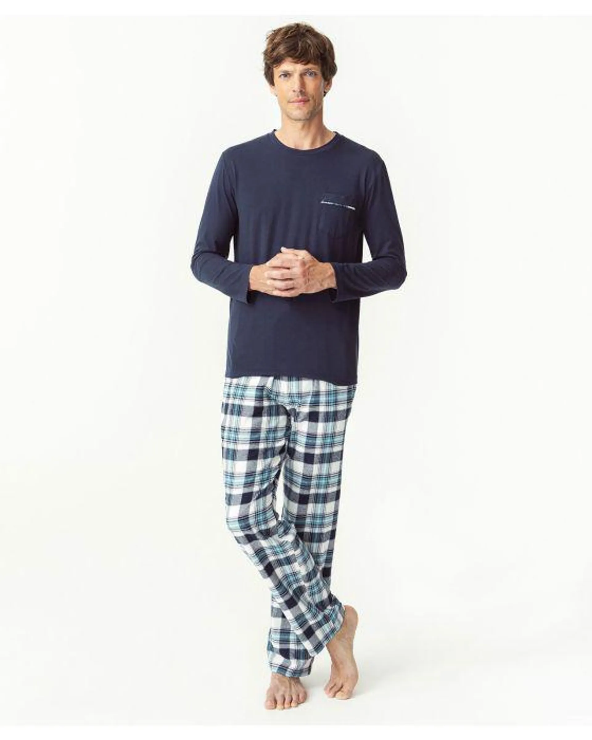 Pyjama bimatière, pantalon à carreaux