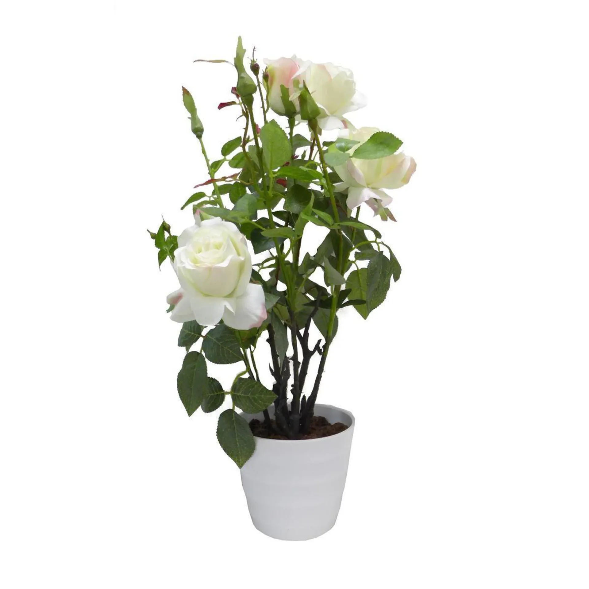 Rosier en pot - Plastique et polyester - Hauteur 50 cm - Crème et rose