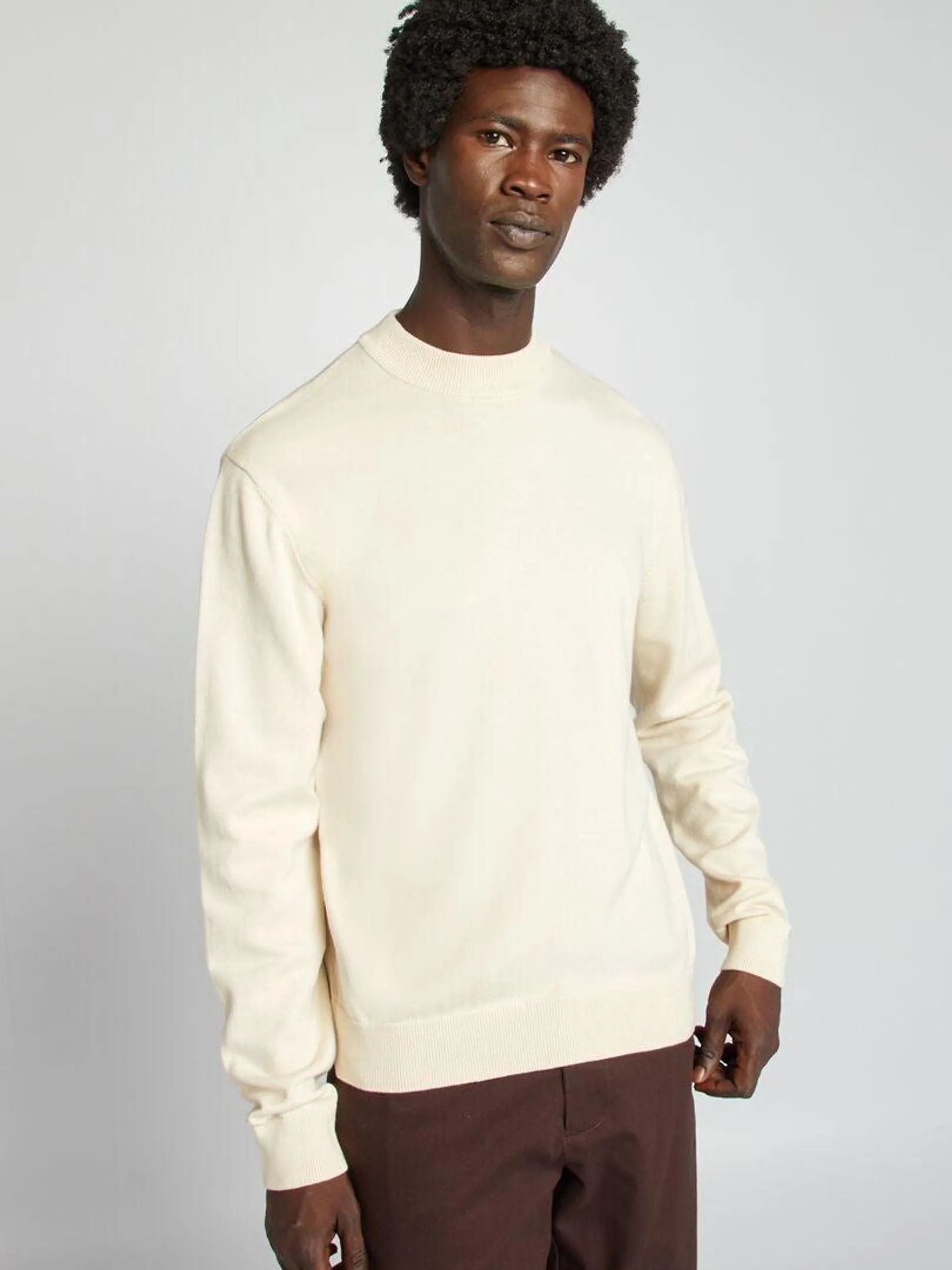 Pull uni col montant - Beige