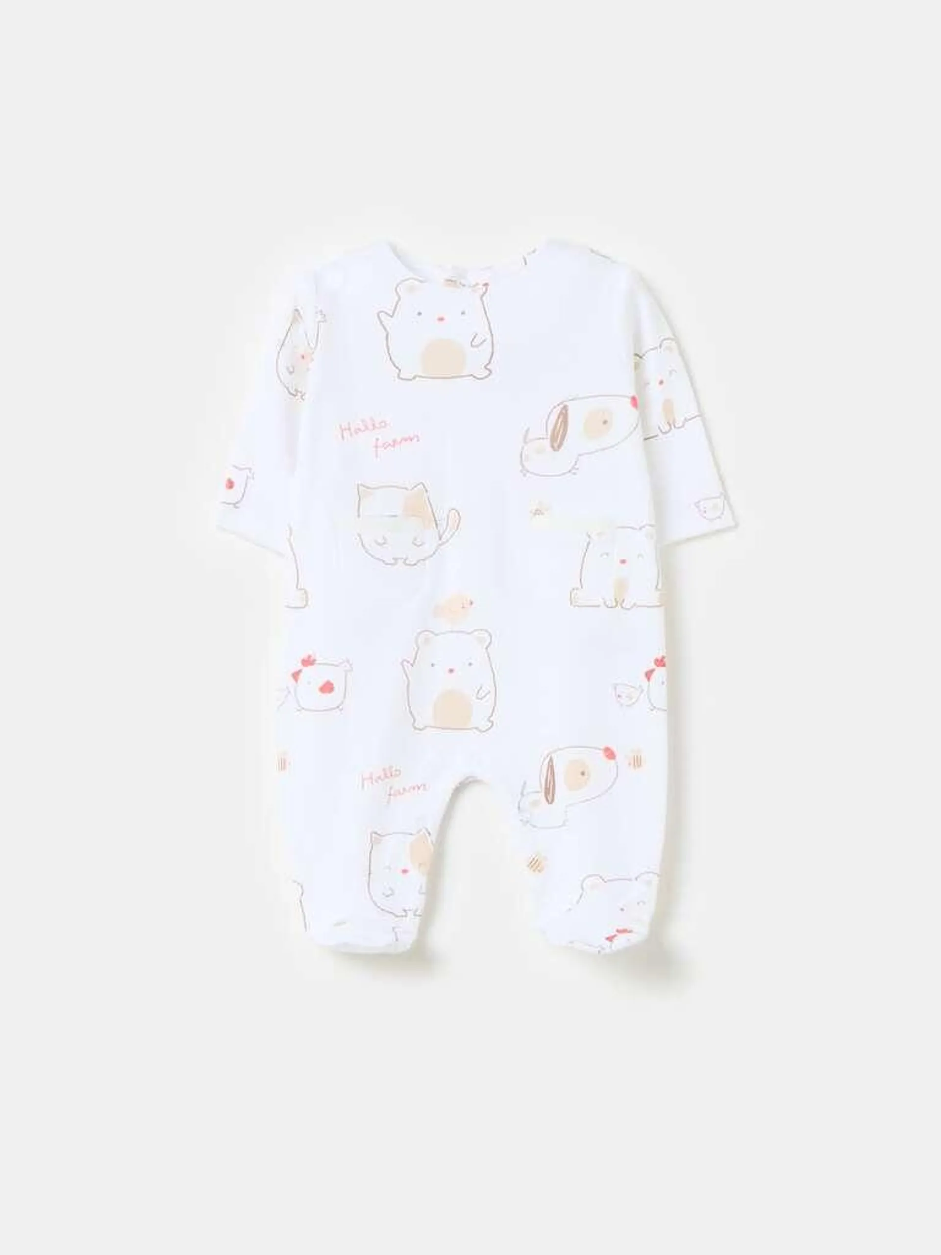 Organic cotton onesie with feet and print Blanc optique