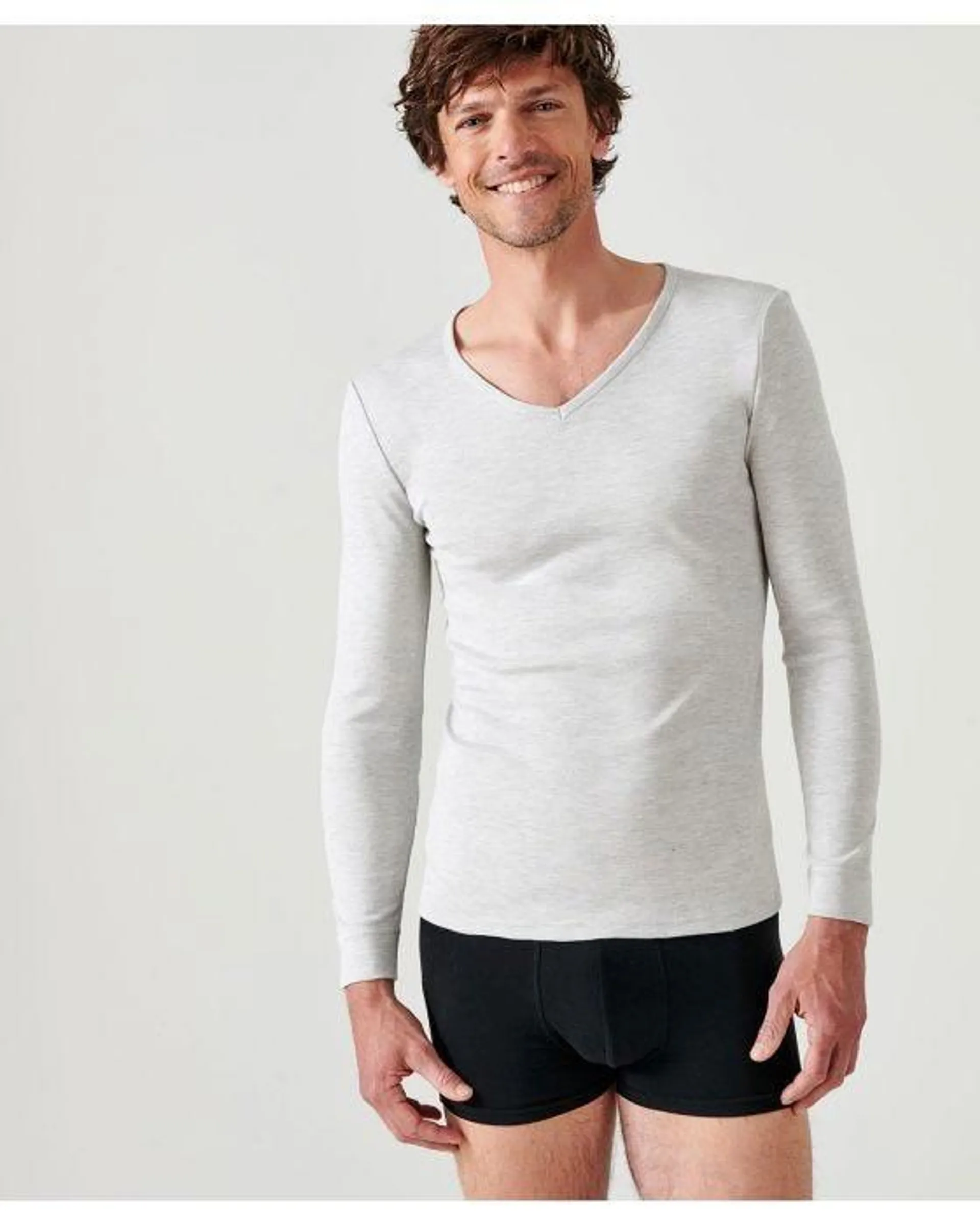 T-shirt col V, maille interlock Thermolactyl